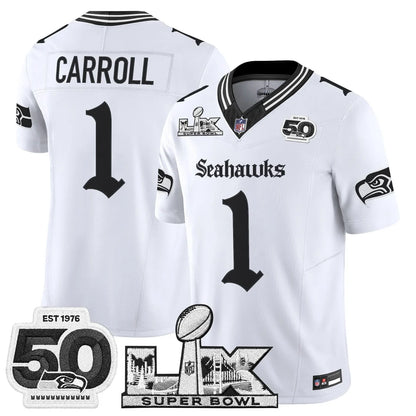 Men's Seattle Seahawks "Super Bowl LX & 50th Patch" Vapor Limited Jersey - Gothic Edition - All Stitched