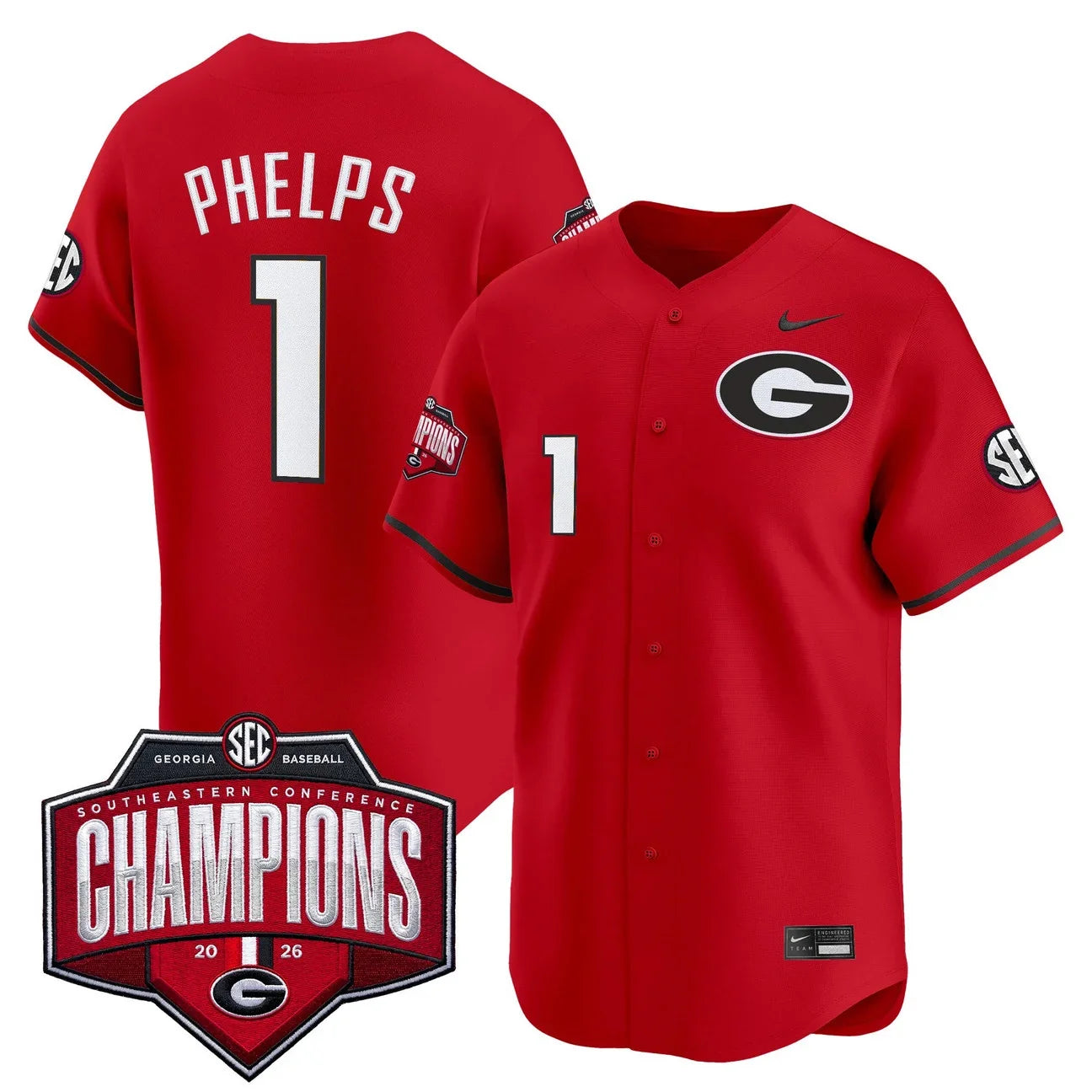 Georgia Bulldogs Baseball Southeastern Confernce Champions 2026 Vapor Premier Limited Jersey - All Stitched - Red