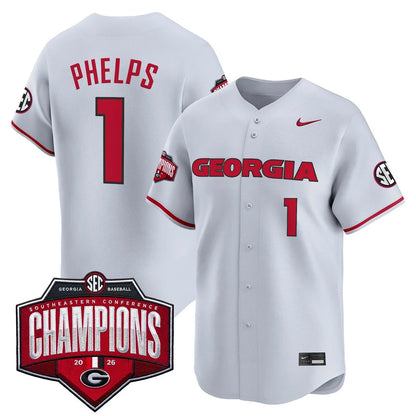 Georgia Bulldogs Baseball Southeastern Confernce Champions 2026 Vapor Premier Limited Jersey - All Stitched - Gray
