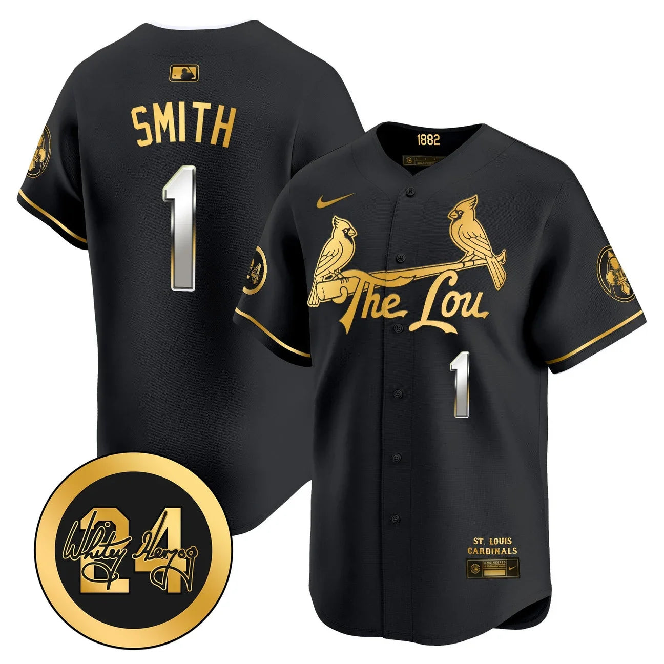 St. Louis Cardinals Whitey Herzog Patch Vapor Premier Limited Jersey - All Stitched - Black Gold