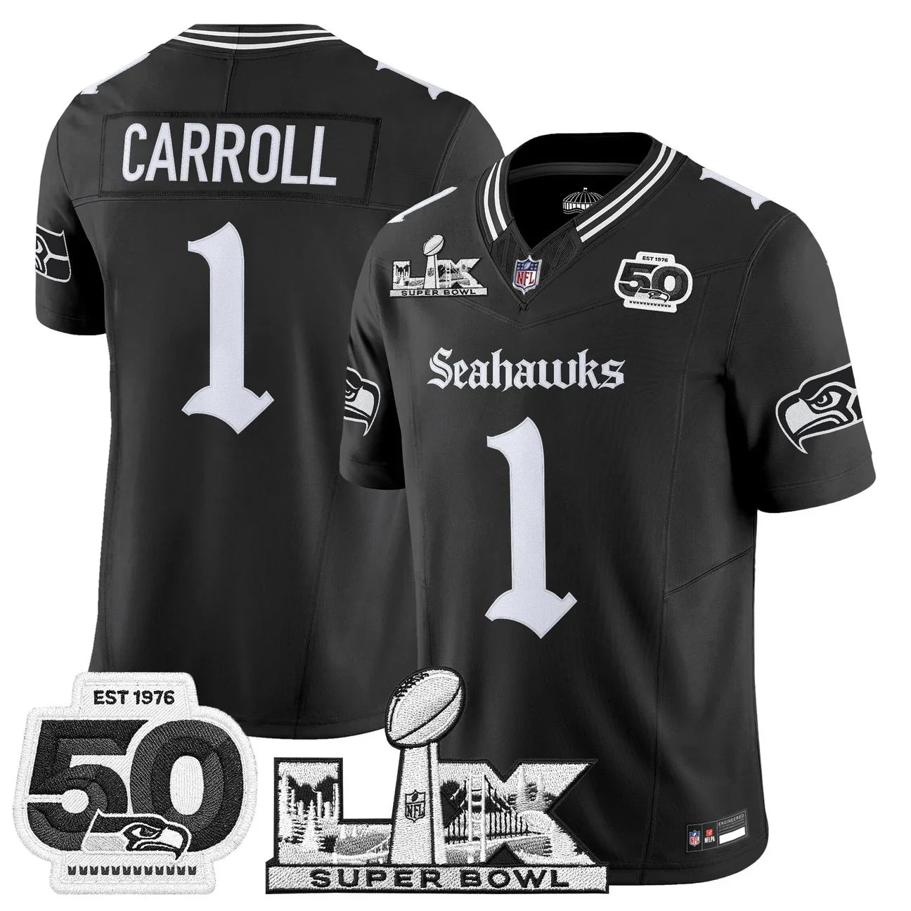 Men's Seattle Seahawks "Super Bowl LX & 50th Patch" Vapor Limited Jersey - Gothic Edition - All Stitched