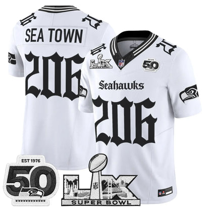 Men's Seattle Seahawks "Super Bowl LX & 50th Patch" Vapor Limited Jersey - Gothic Edition - All Stitched