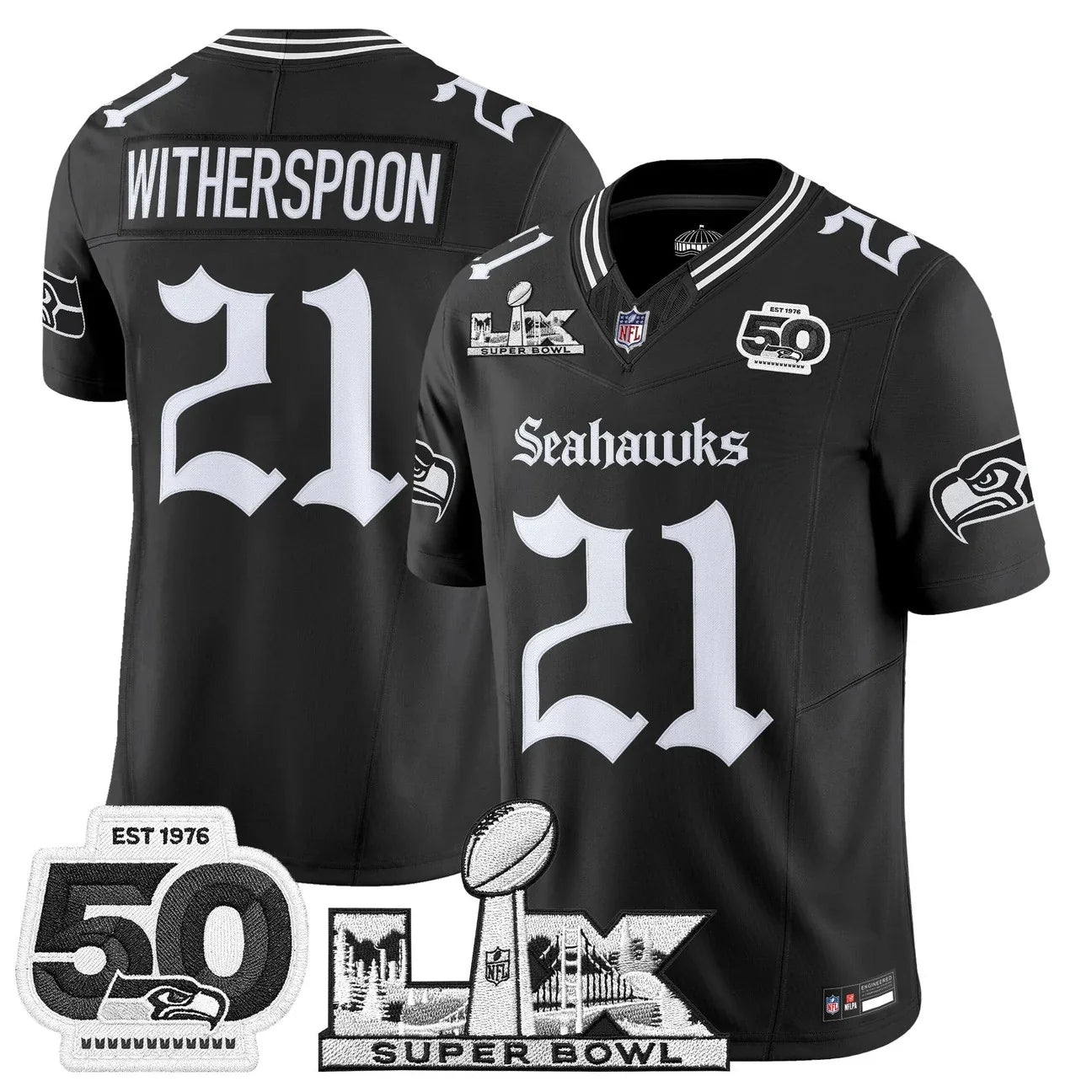 Men's Seattle Seahawks "Super Bowl LX & 50th Patch" Vapor Limited Jersey - Gothic Edition - All Stitched