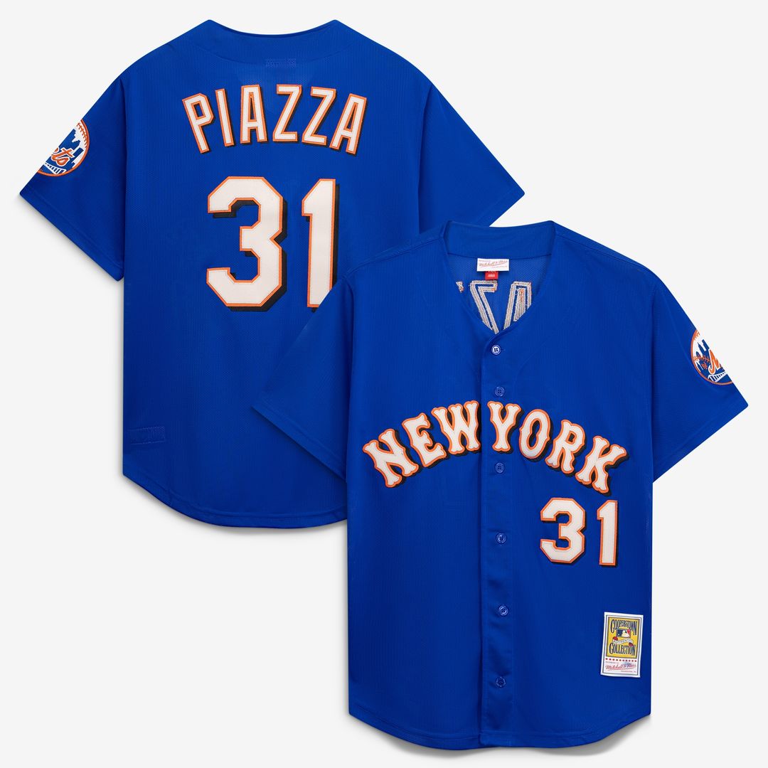 Mike Piazza New York Mets Mitchell & Ness Cooperstown Collection Mesh Batting Practice Button-Up Jersey - Orange