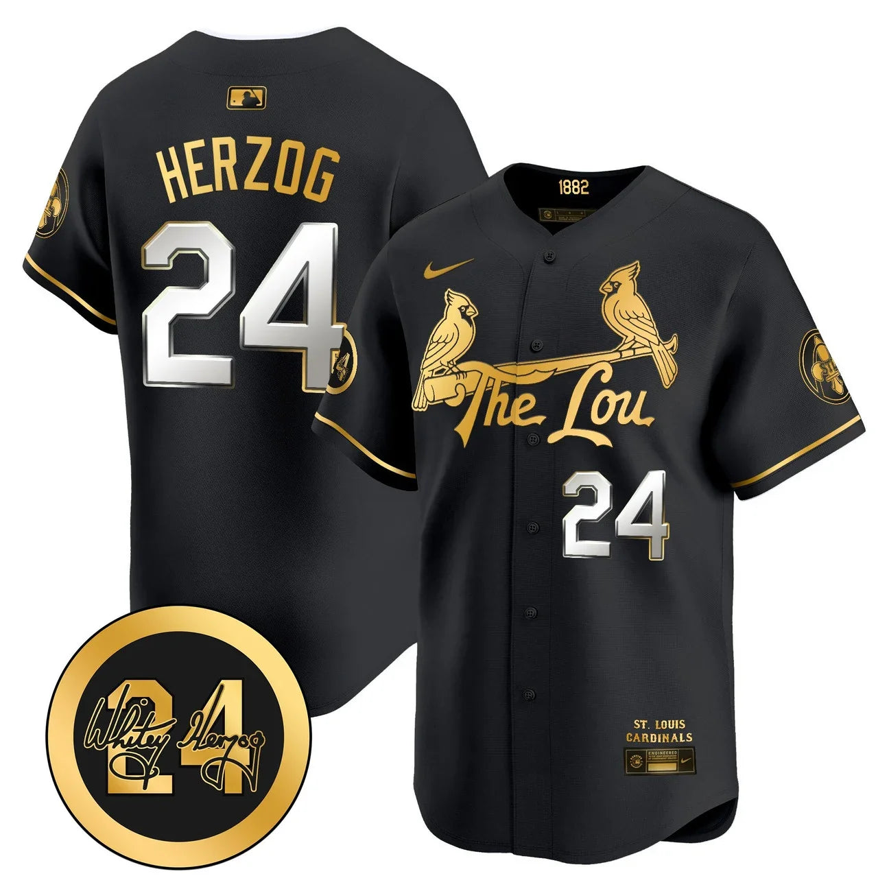 St. Louis Cardinals Whitey Herzog Patch Vapor Premier Limited Jersey - All Stitched - Black Gold