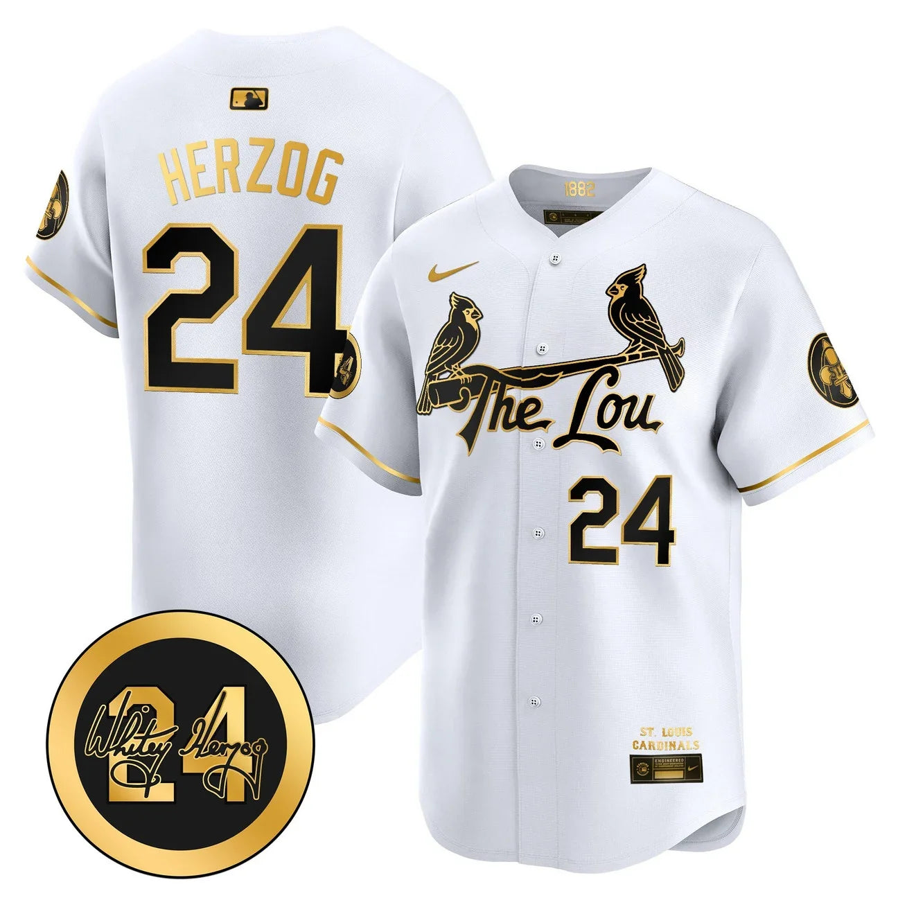 St. Louis Cardinals Whitey Herzog Patch Vapor Premier Limited Jersey - All Stitched - White gold