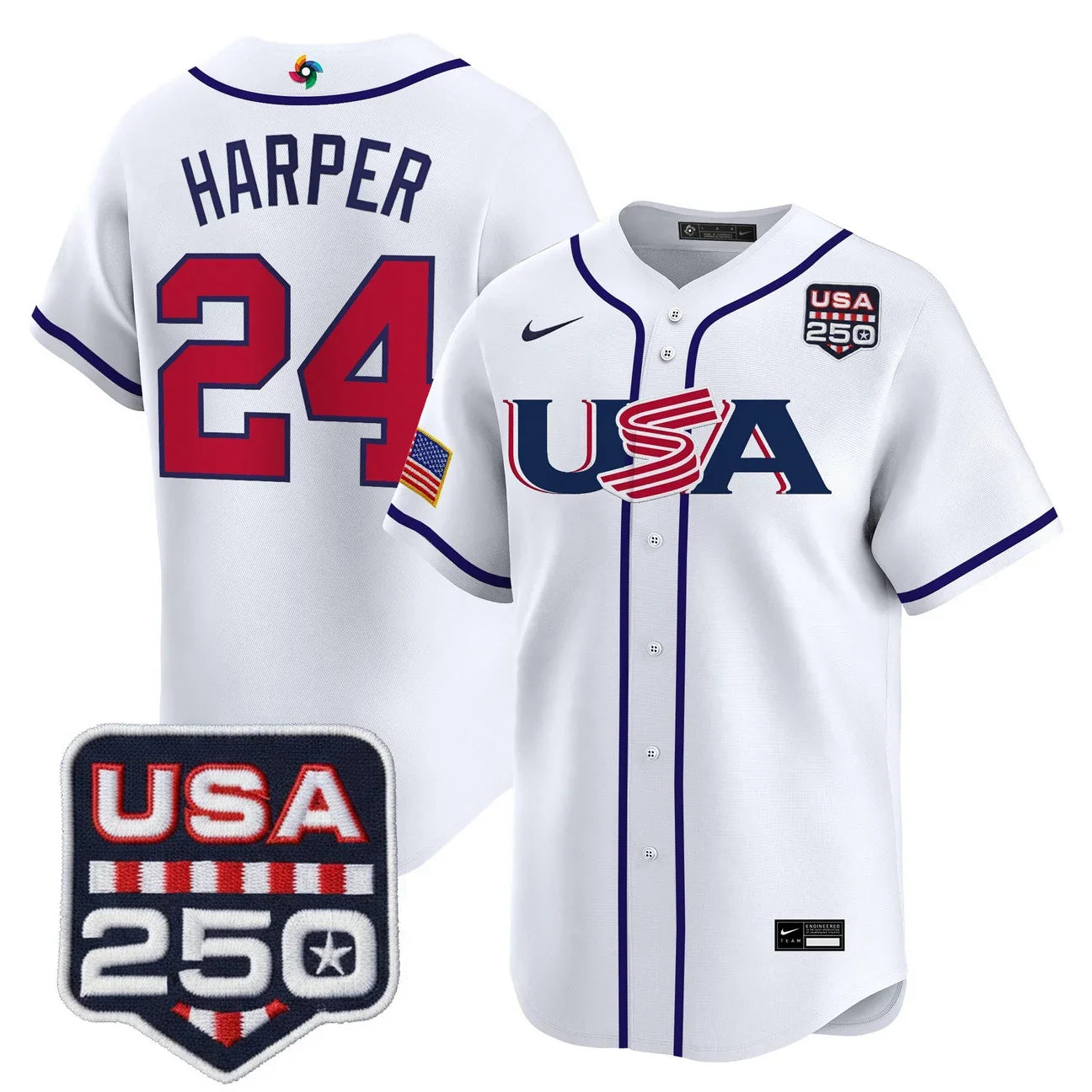 Team USA World Baseball Classic 250America Patch Vapor Premier Jersey - All Stitched - White