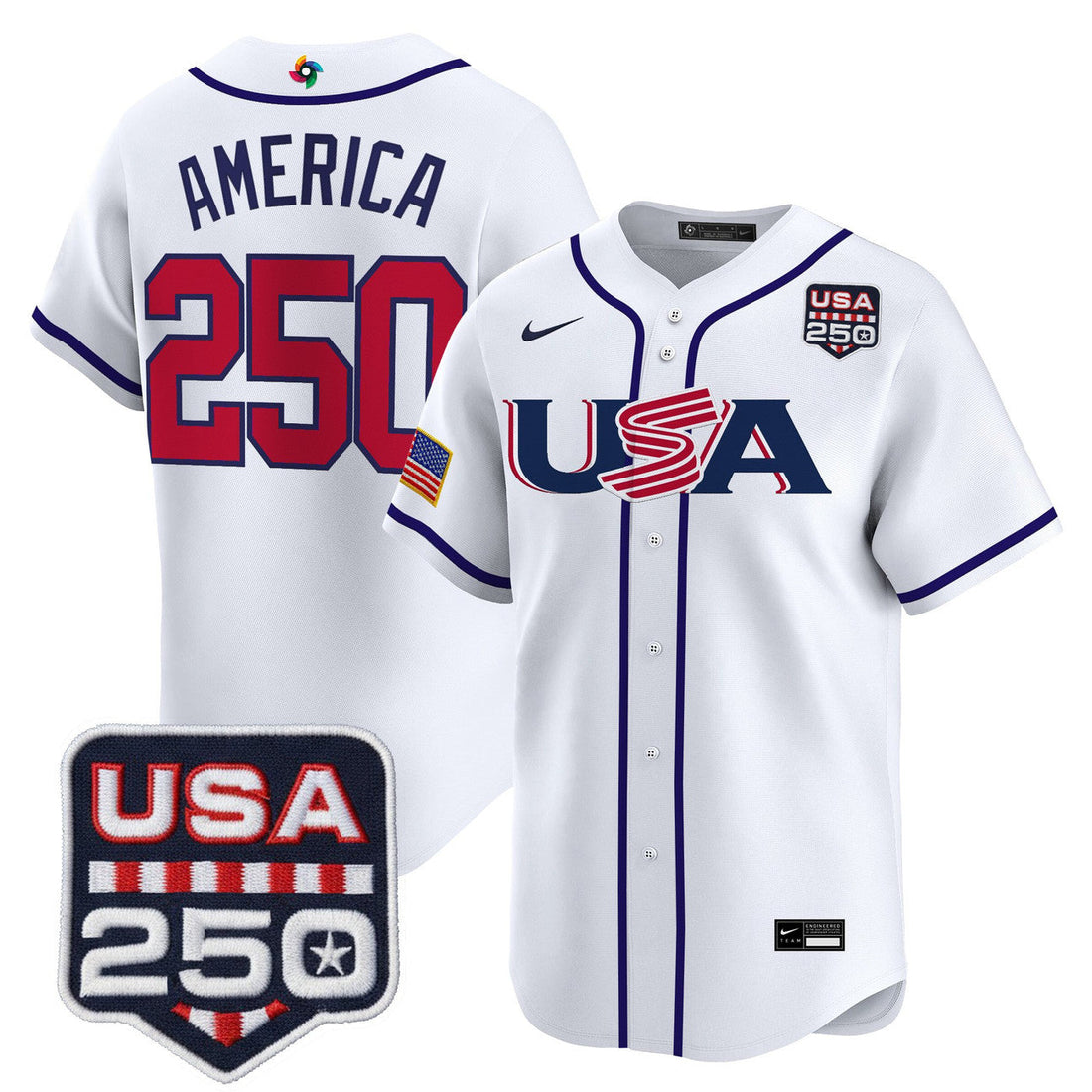 Team USA World Baseball Classic 250America Patch Vapor Premier Jersey - All Stitched - White