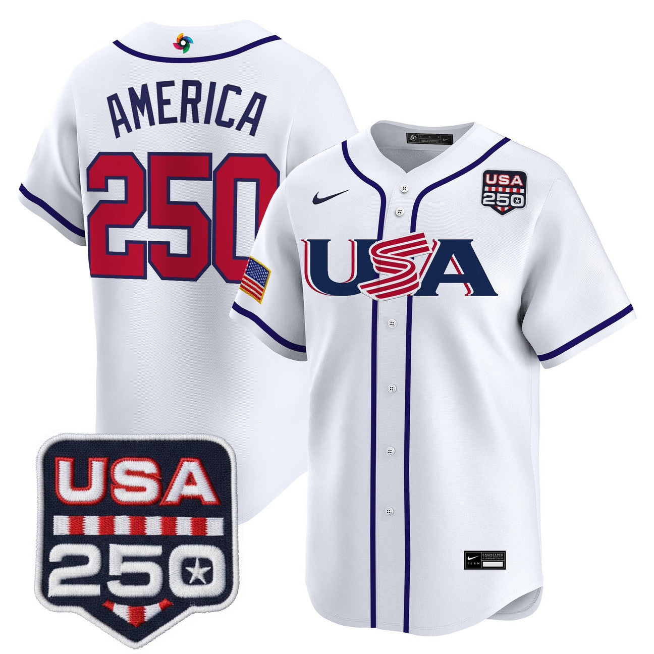 Team USA World Baseball Classic 250America Patch Vapor Premier Jersey - All Stitched - White