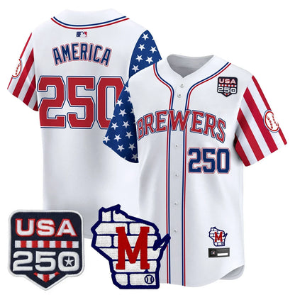 Men's Milwaukee Brewers "America250 Edition" Vapor Premier Limited Jersey - All Stitched - White