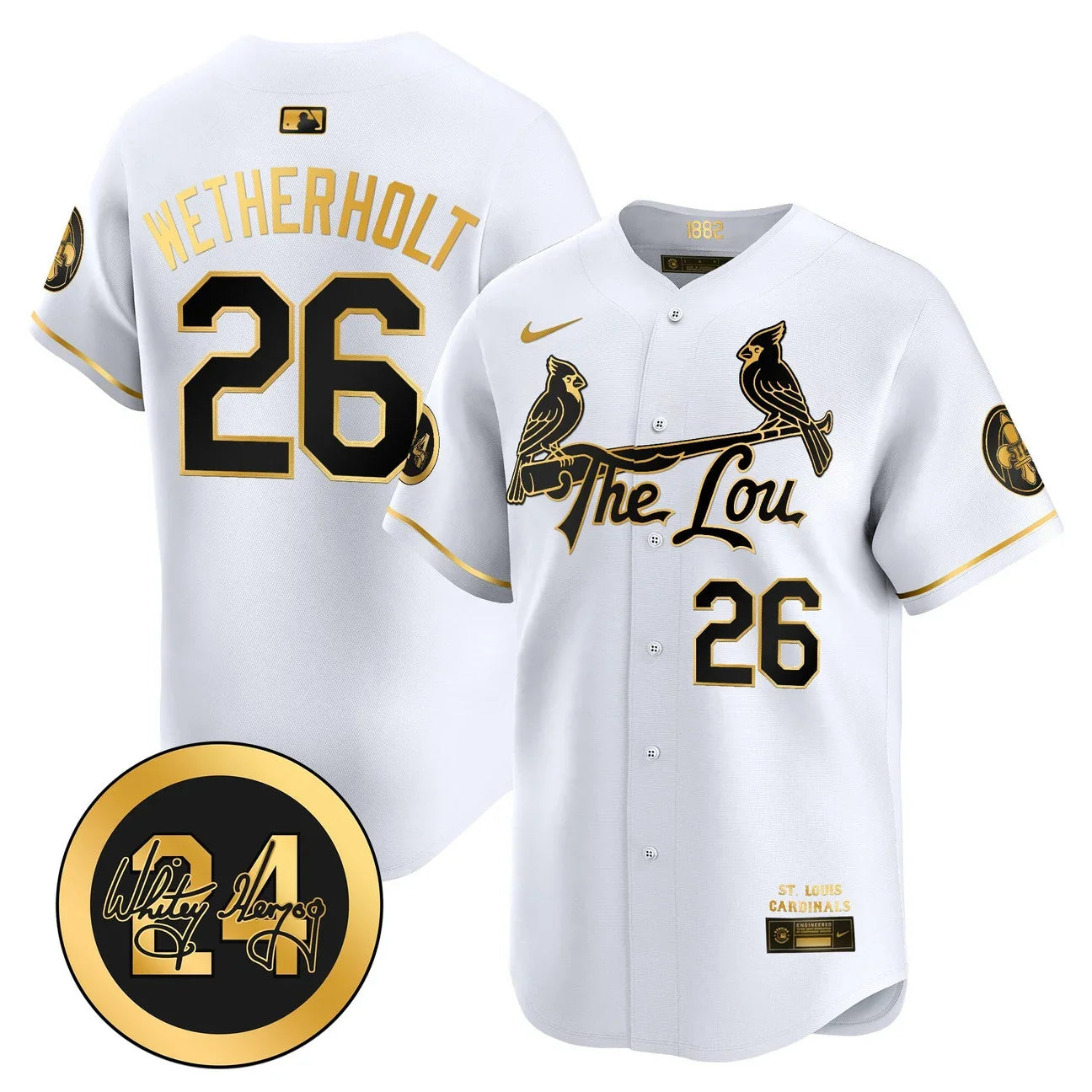 St. Louis Cardinals Whitey Herzog Patch Vapor Premier Limited Jersey - All Stitched - White gold
