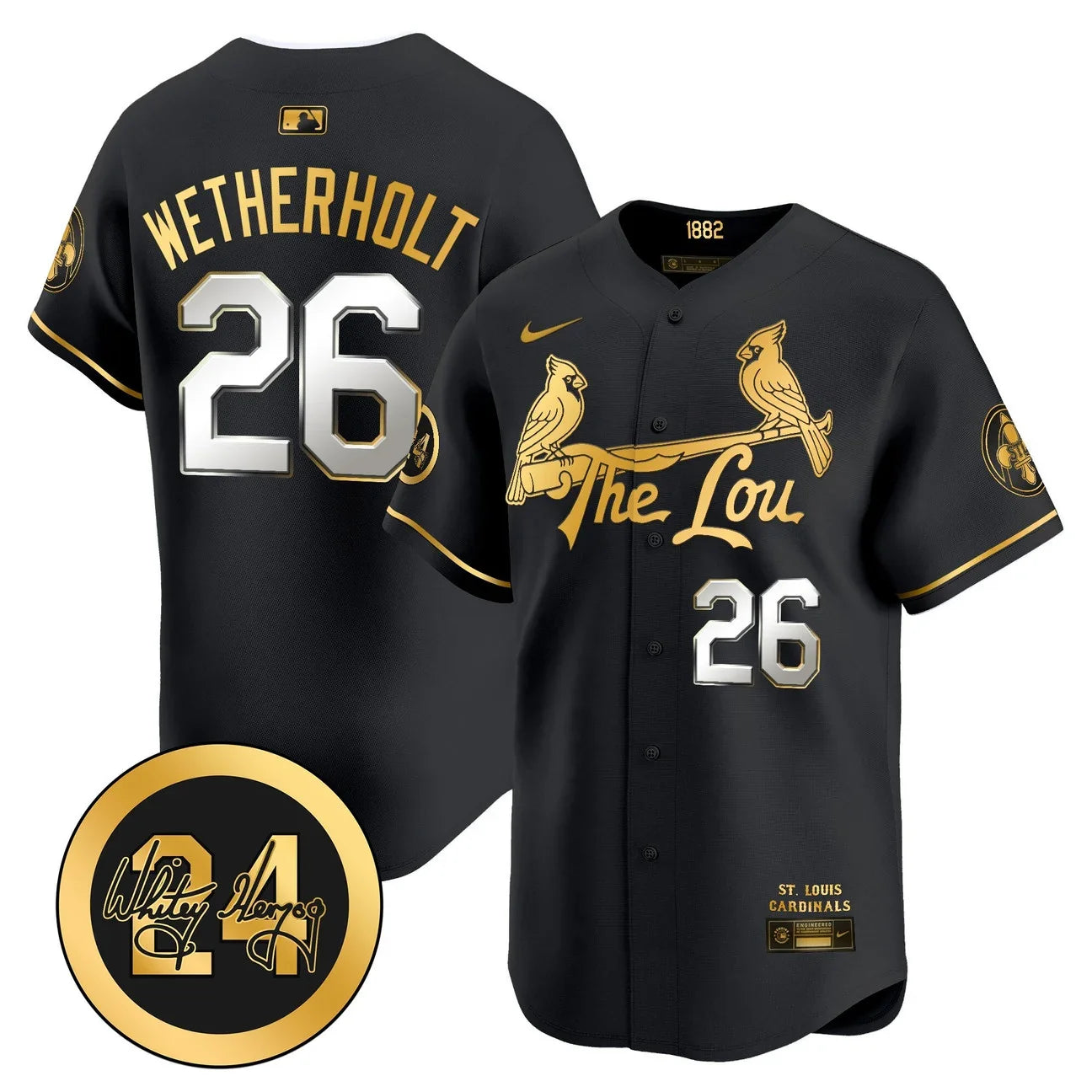 St. Louis Cardinals Whitey Herzog Patch Vapor Premier Limited Jersey - All Stitched - Black Gold