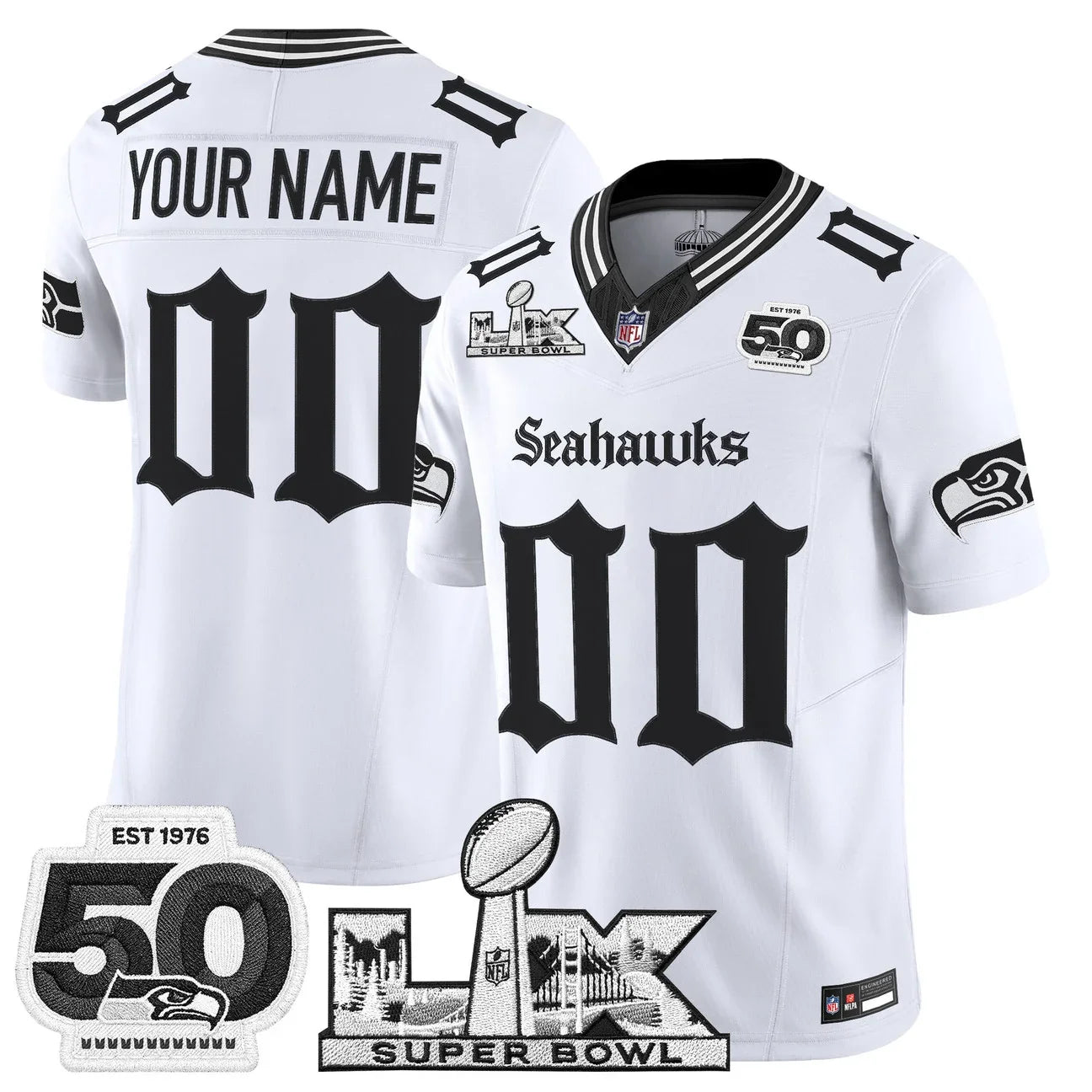 Seattle Seahawks "Super Bowl LX & 50th Patch" Vapor Limited Custom Jersey - Gothic Edition - All Stitched