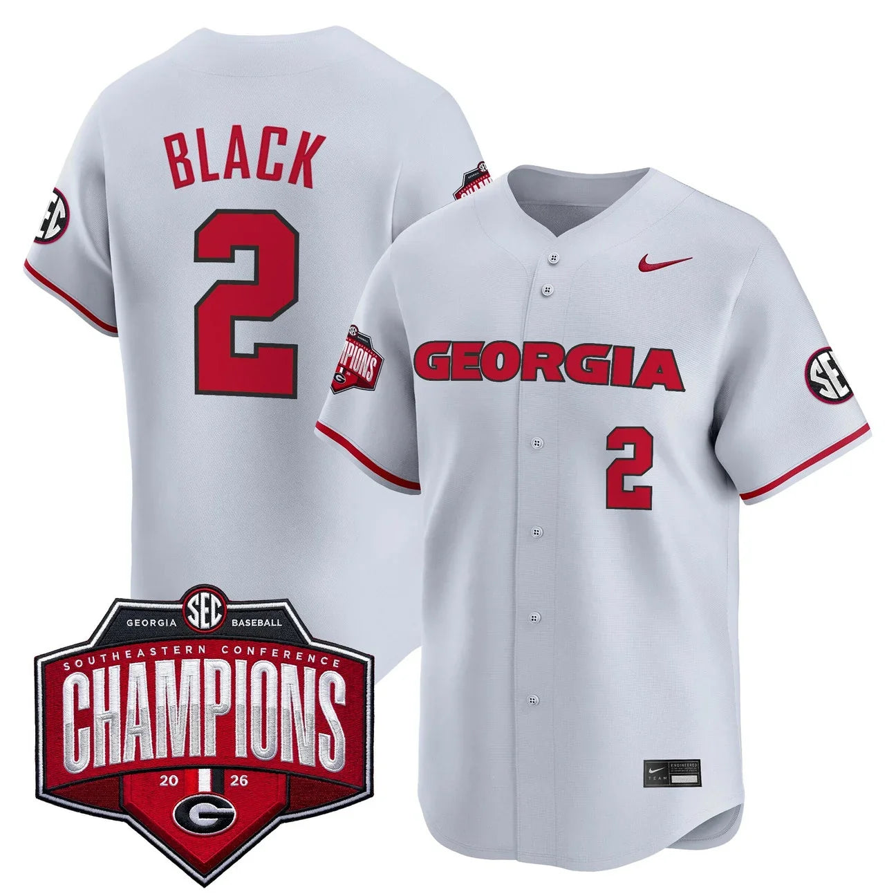 Georgia Bulldogs Baseball Southeastern Confernce Champions 2026 Vapor Premier Limited Jersey - All Stitched - Gray