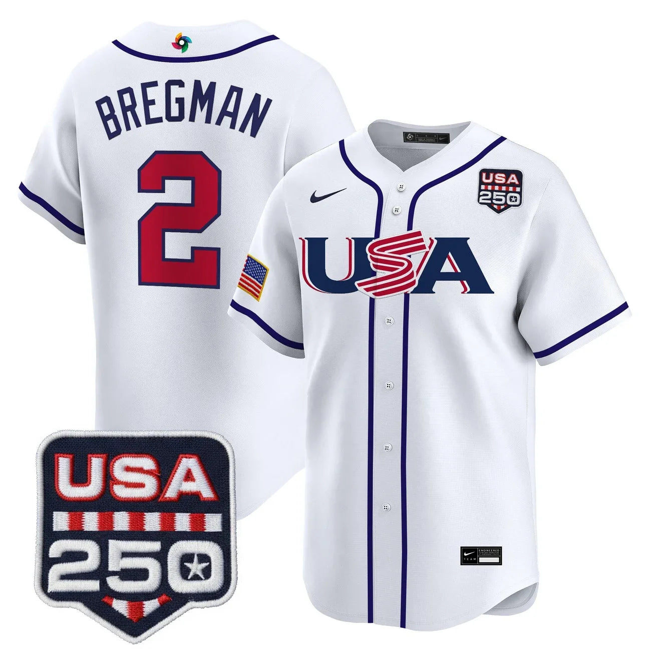 Team USA World Baseball Classic 250America Patch Vapor Premier Jersey - All Stitched - White