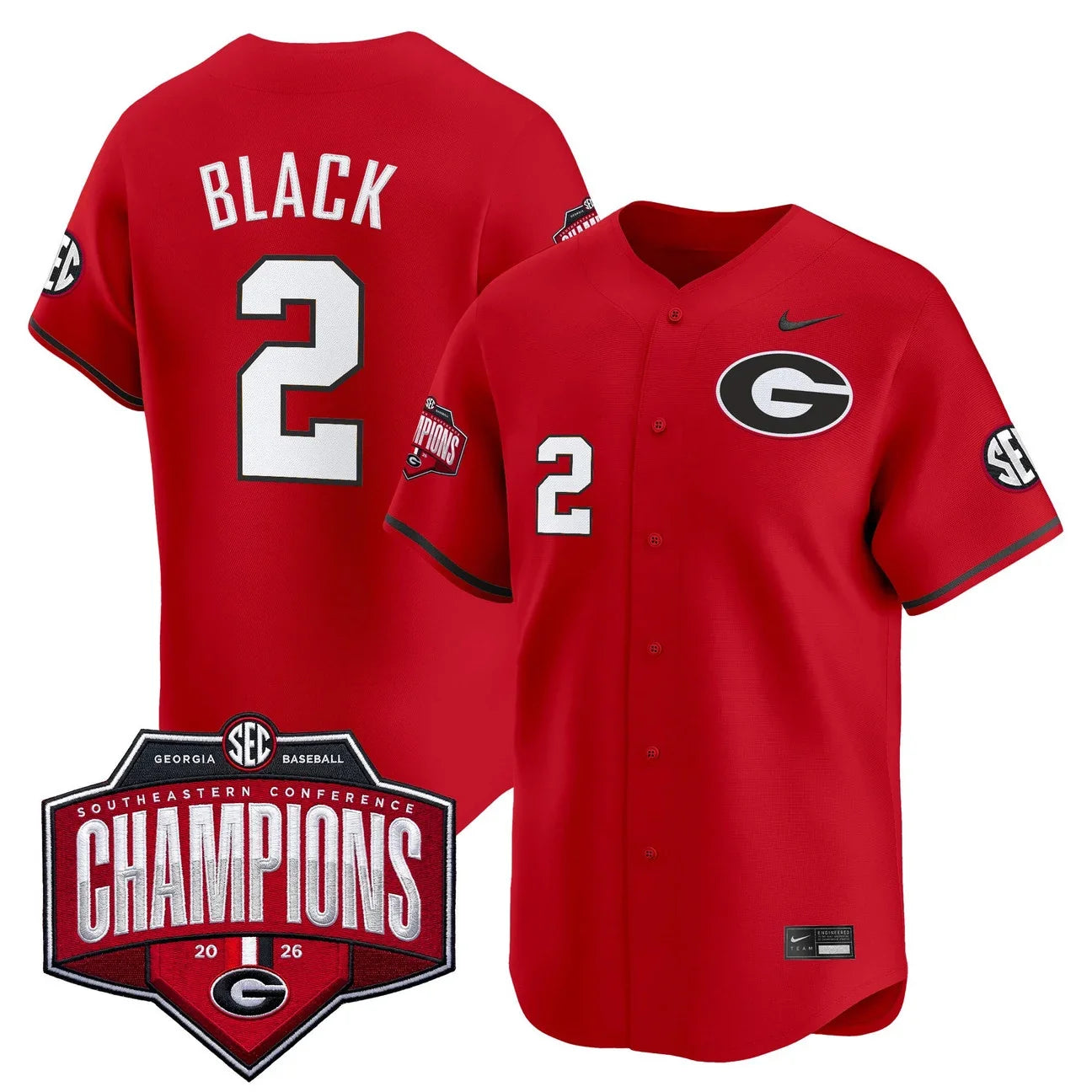 Georgia Bulldogs Baseball Southeastern Confernce Champions 2026 Vapor Premier Limited Jersey - All Stitched - Red