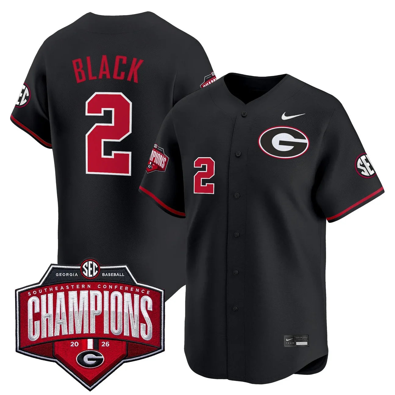 Georgia Bulldogs Baseball Southeastern Confernce Champions 2026 Vapor Premier Limited Jersey - All Stitched - Black