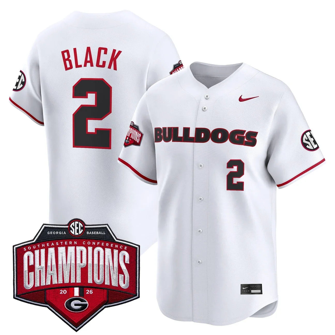 Georgia Bulldogs Baseball Southeastern Confernce Champions 2026 Vapor Premier Limited Jersey - All Stitched - White