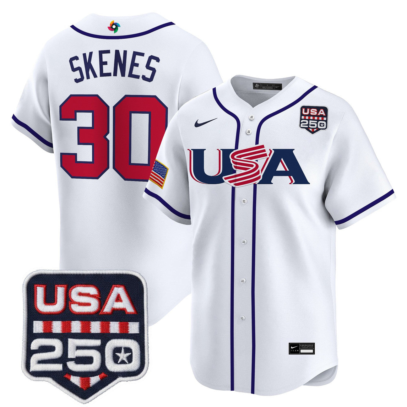 Team USA World Baseball Classic 250America Patch Vapor Premier Jersey - All Stitched - White