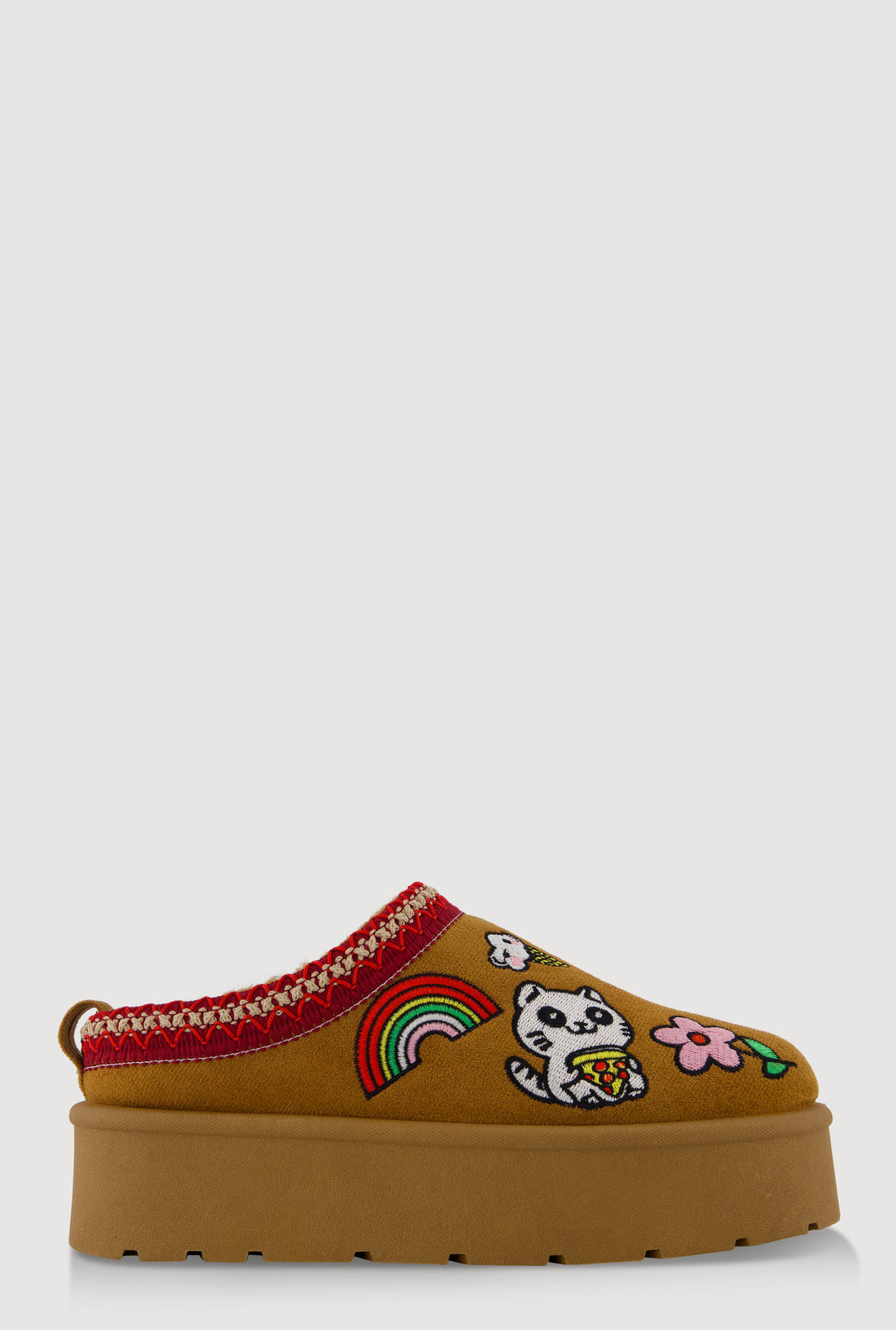 Embroidered Graphic Platform Clogs