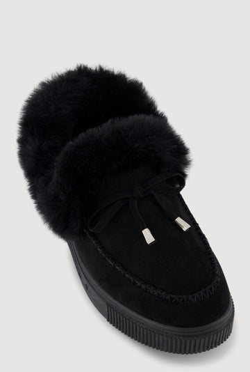 Trendy Faux Fur Lined Faux Suede Platform Moccasin Slippers