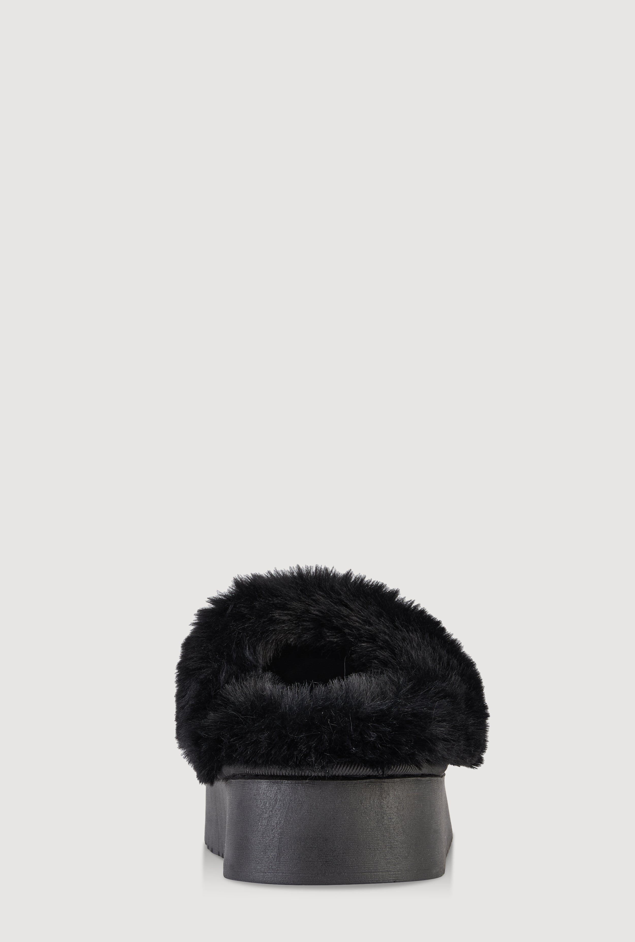 Faux Fur Lined Studded Charm Platform Mule Slippers