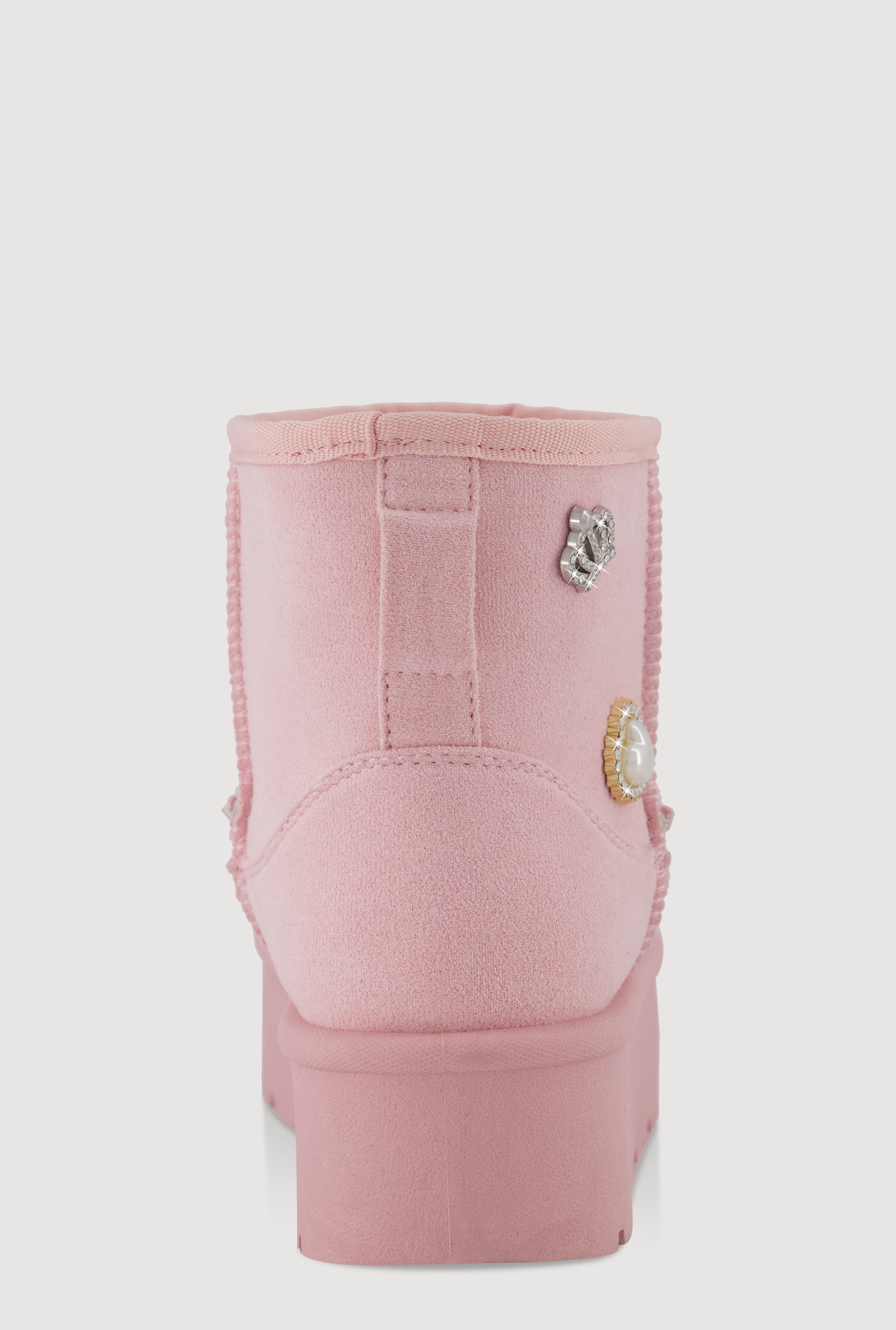 Faux Suede Platform Booties with Rhinestone Charms