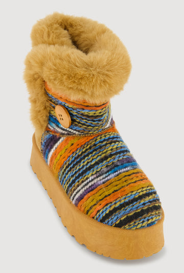 Faux Fur Lined Button Loop Platform Booties