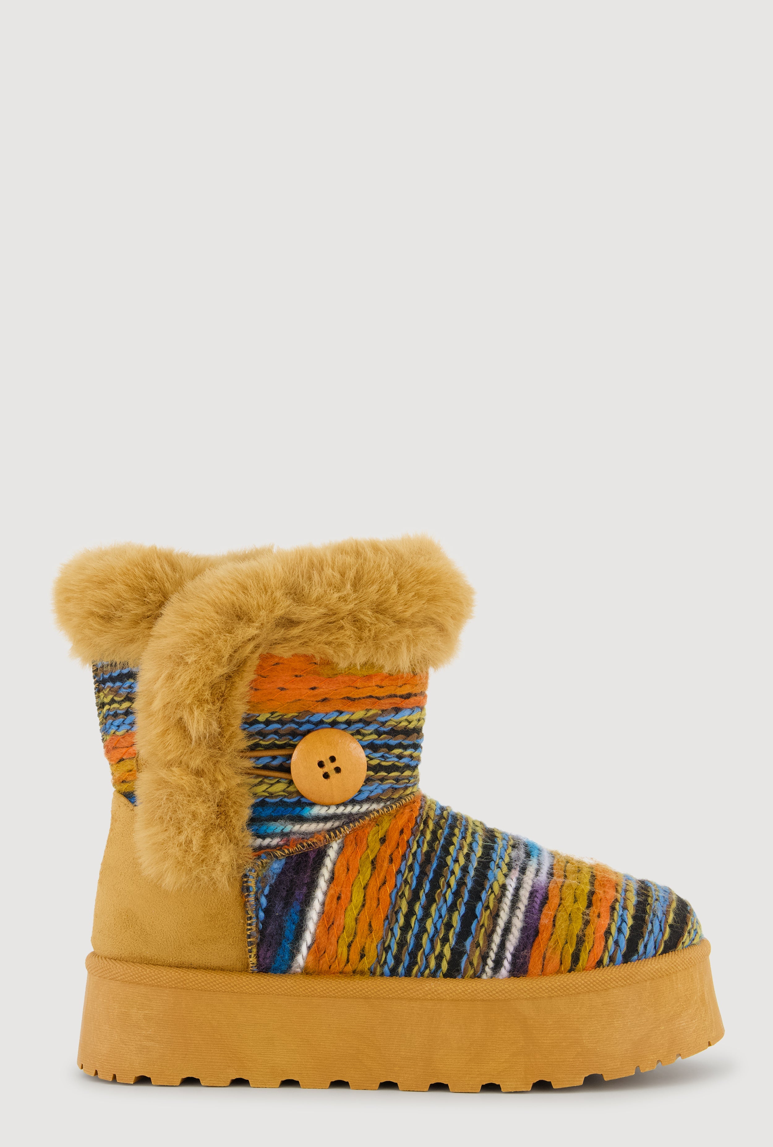 Faux Fur Lined Button Loop Platform Booties