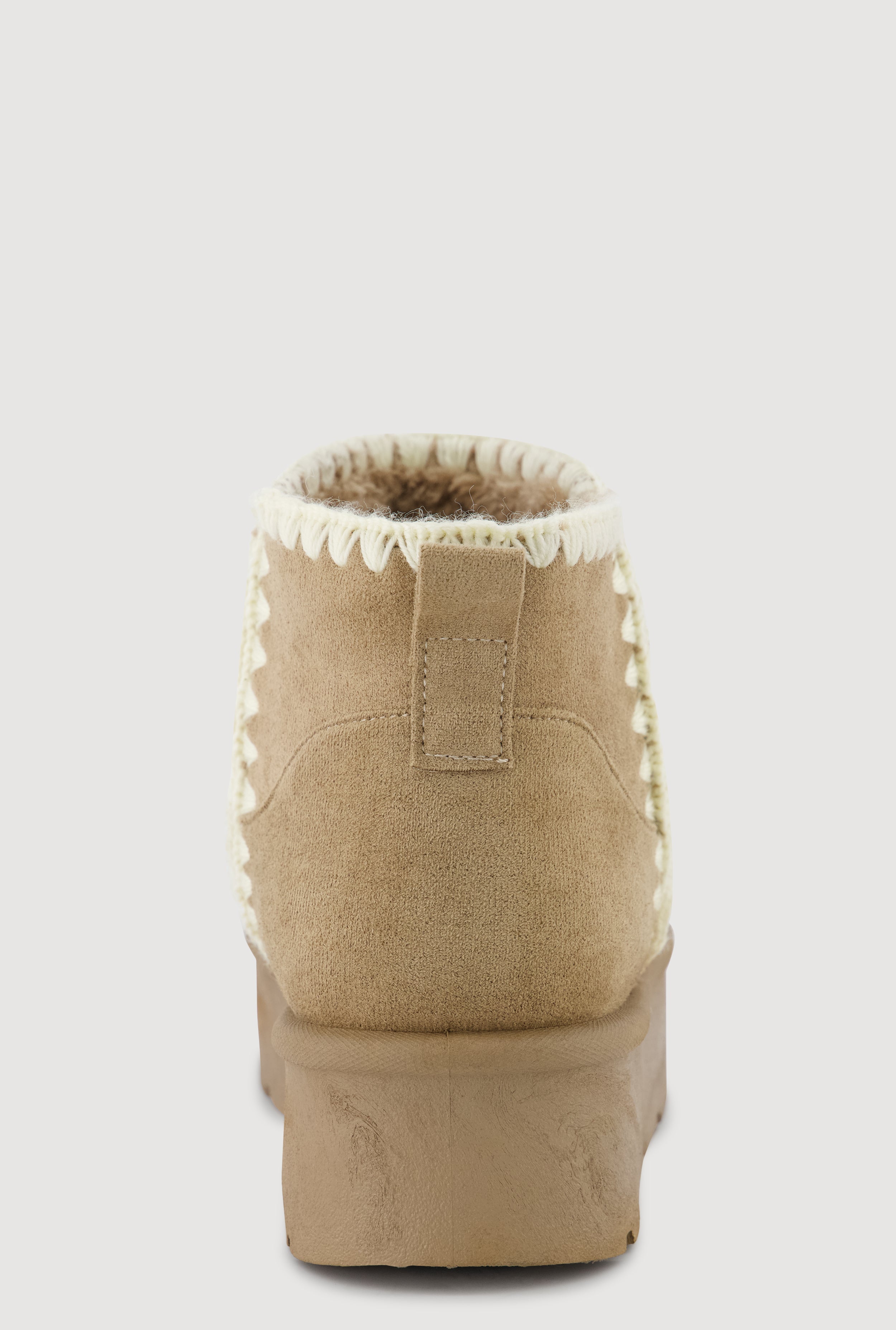 Trendy Faux Fur Lined Faux Suede Crochet Detail Platform Booties