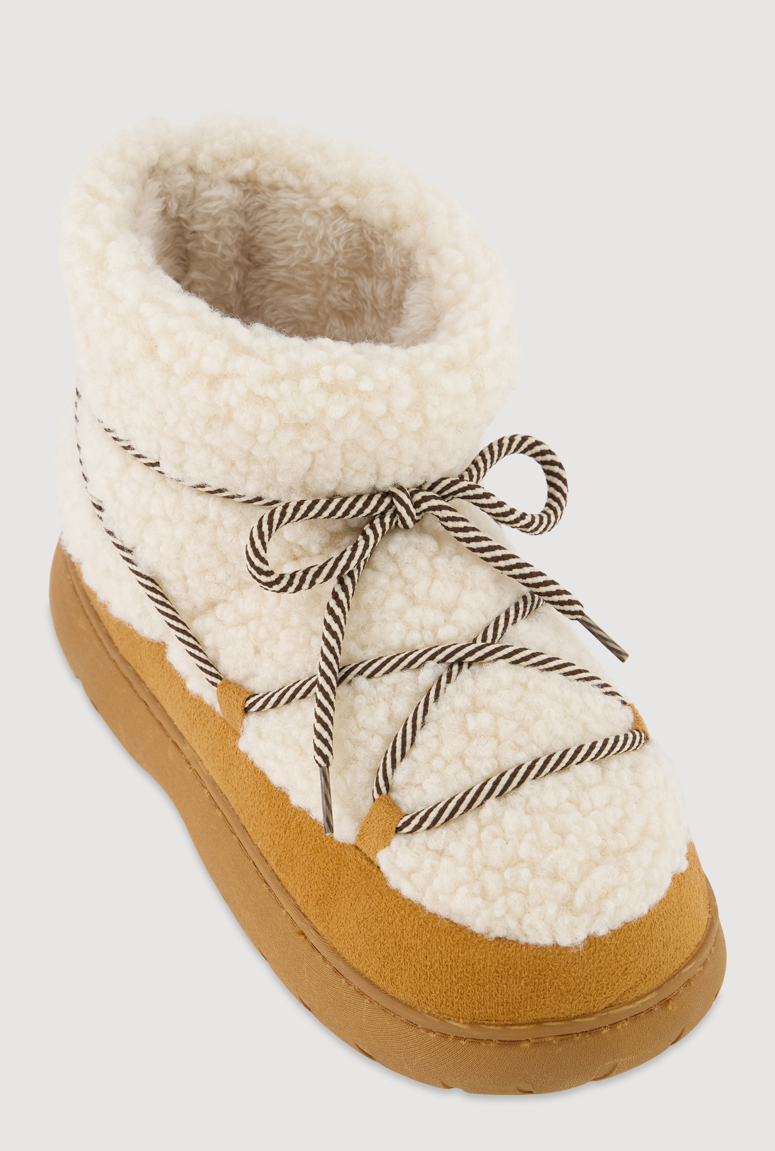 Slip On Sherpa Lace Up Flatform Booties