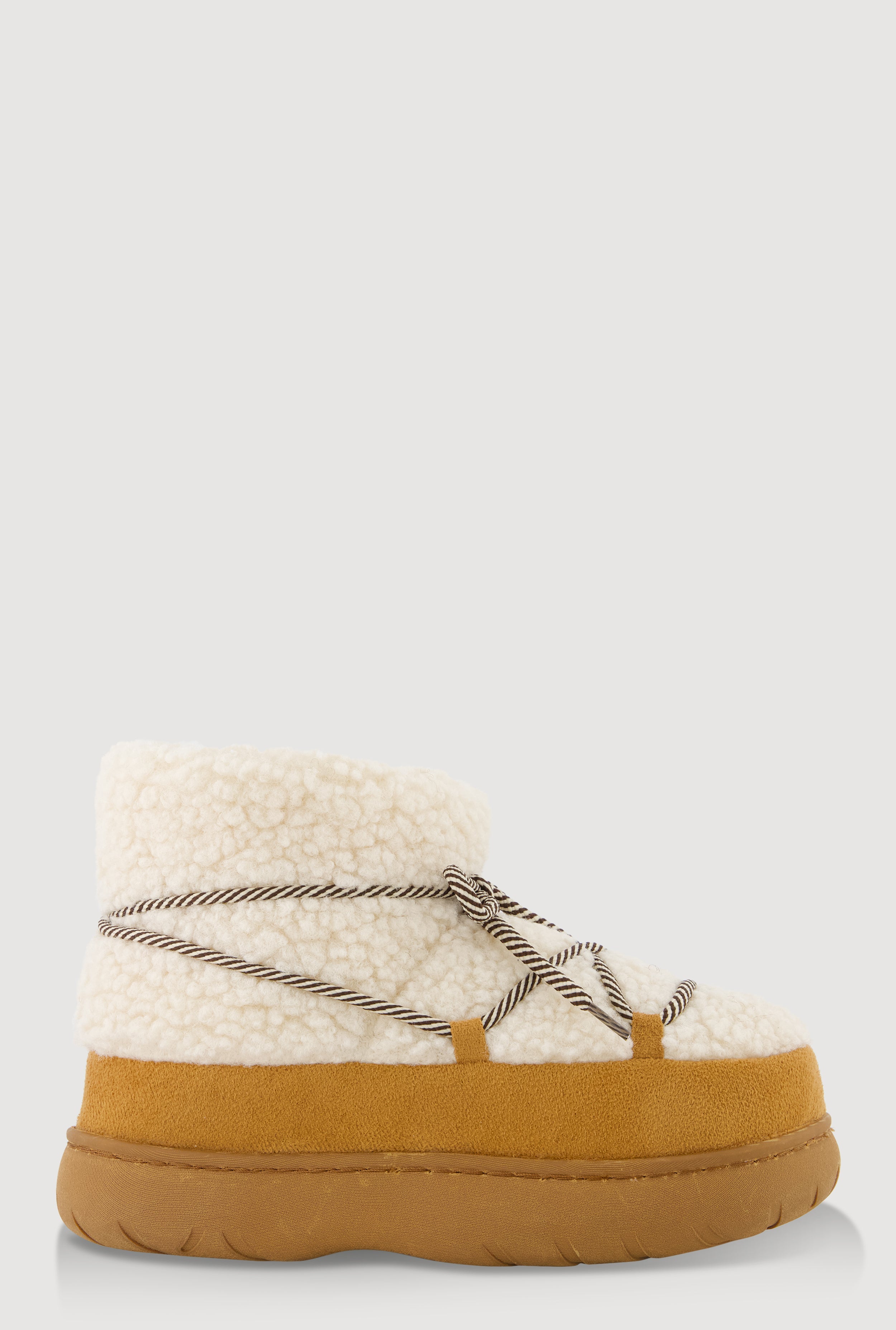 Slip On Sherpa Lace Up Flatform Booties