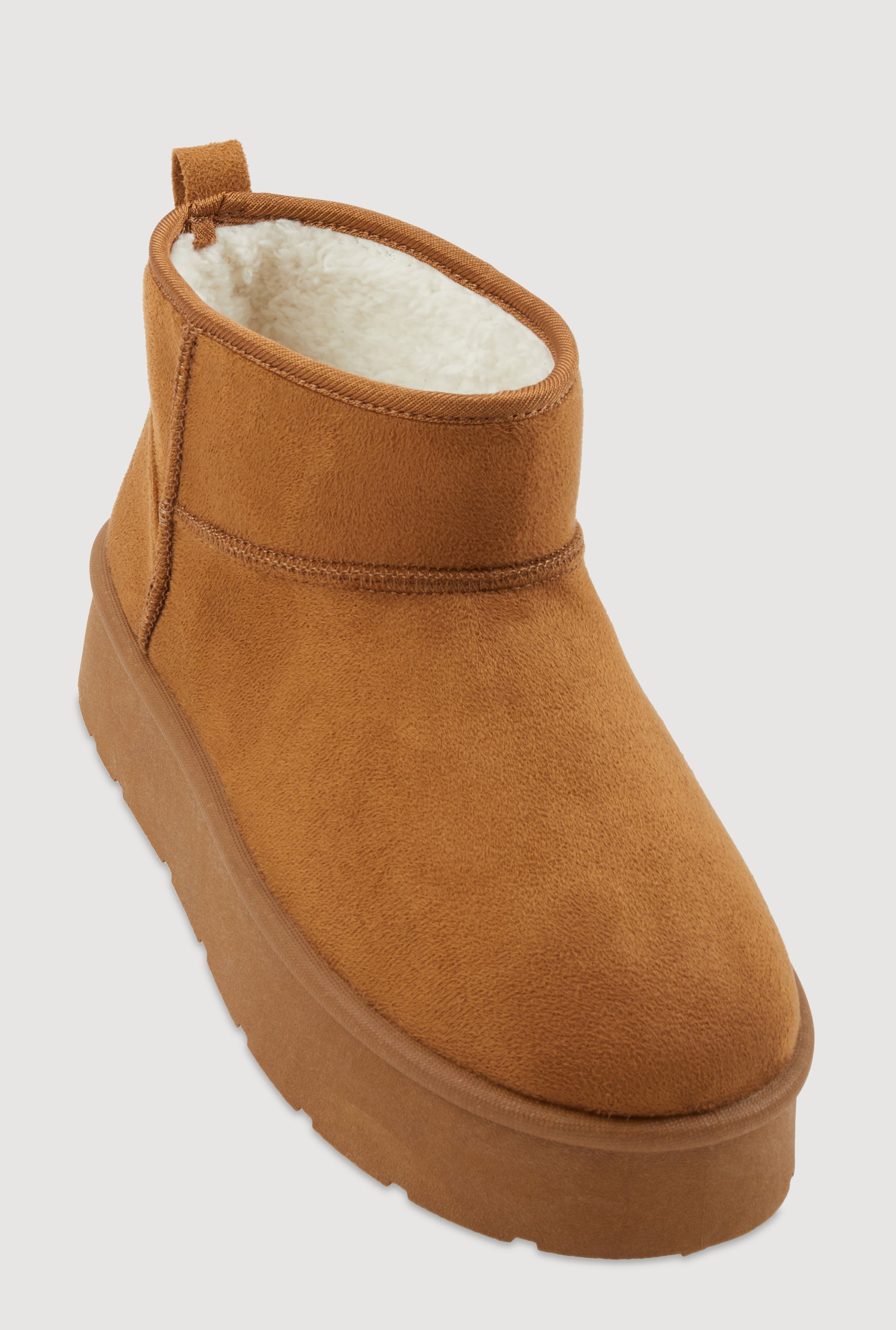 Sherpa Lined Pull Tab Faux Suede Platform Ankle Boots