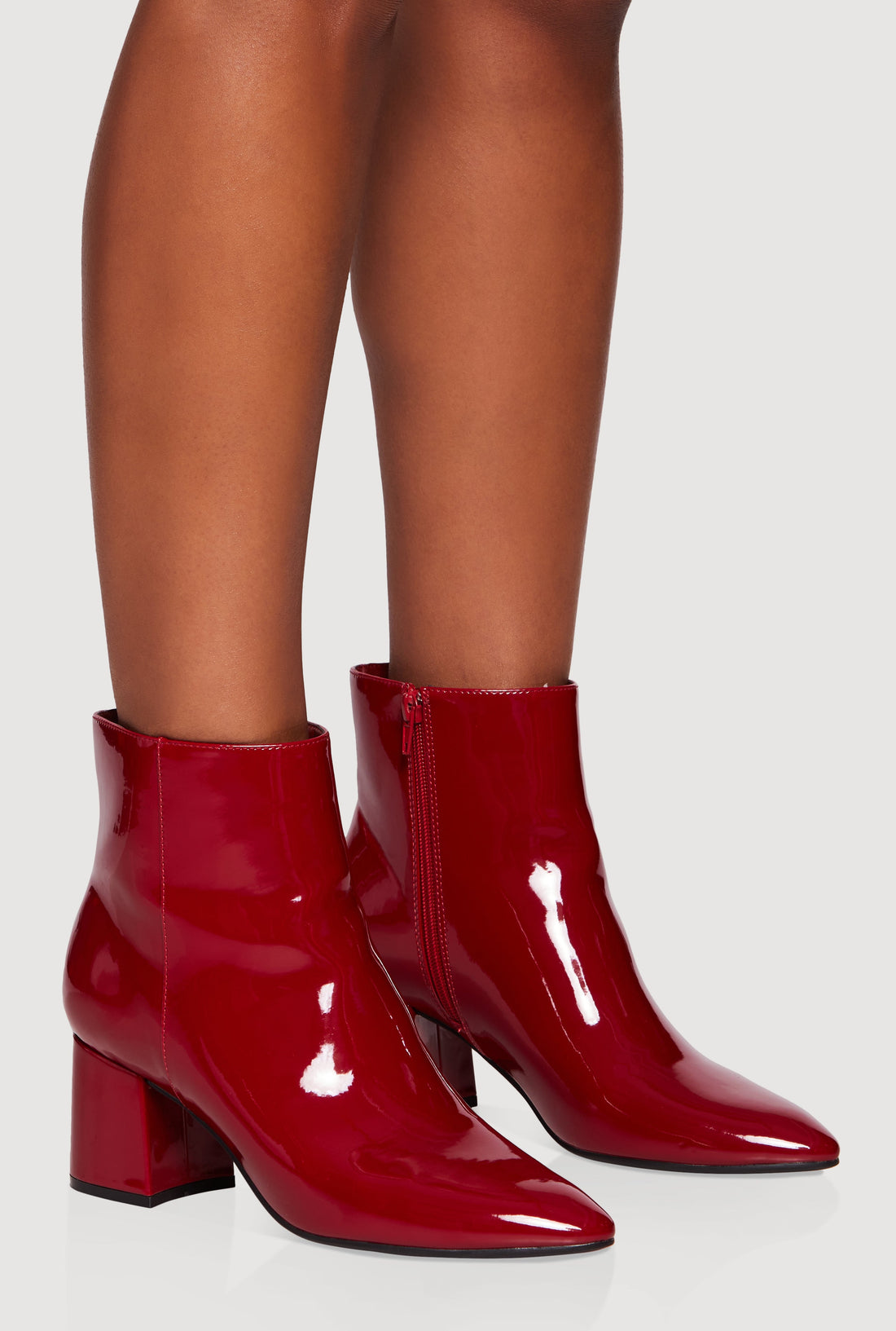 Side Zip Block Heel Pointy Toe Booties