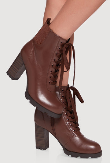 Side Zip Lace Up Block Heel Combat Boots