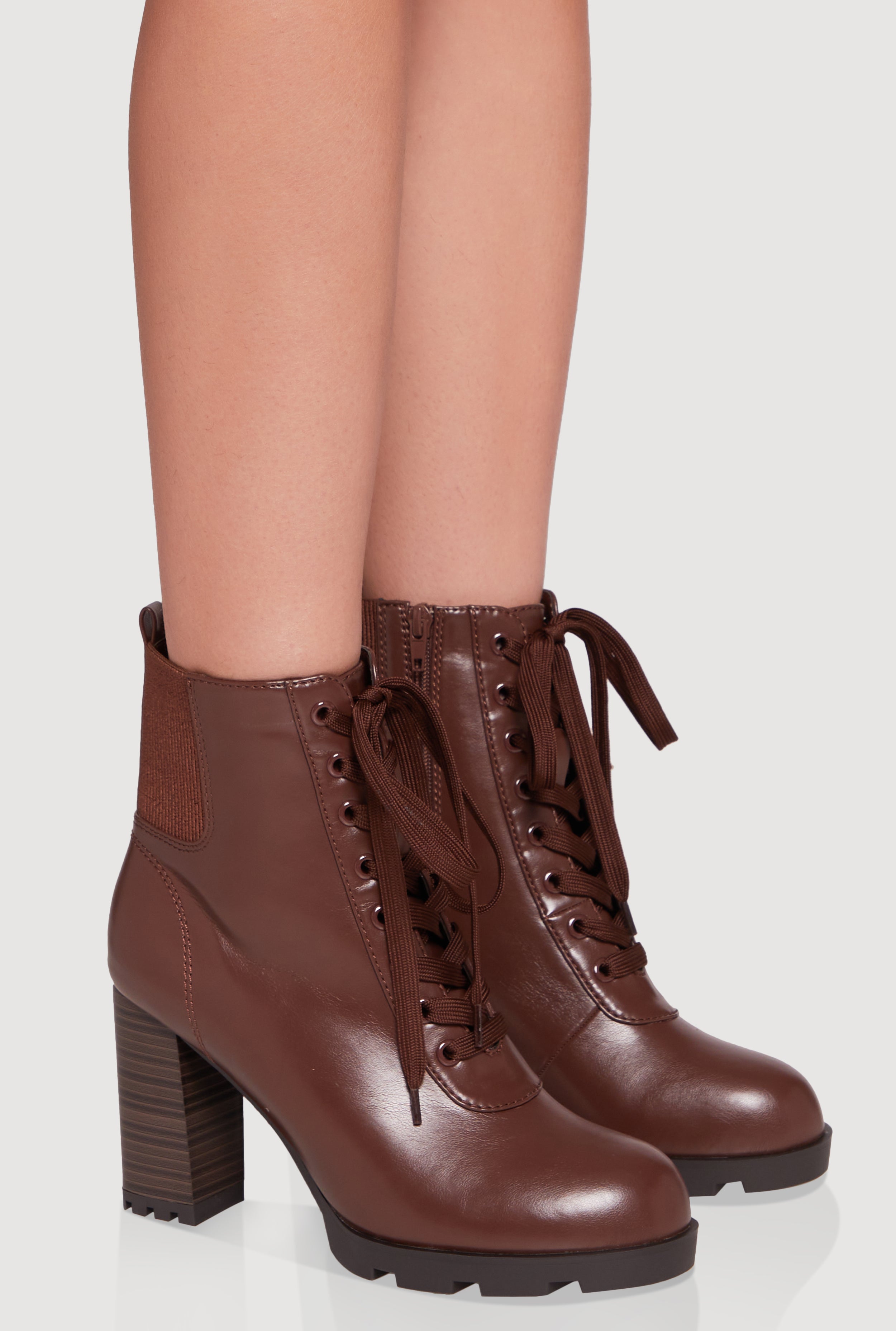 Side Zip Lace Up Block Heel Combat Boots