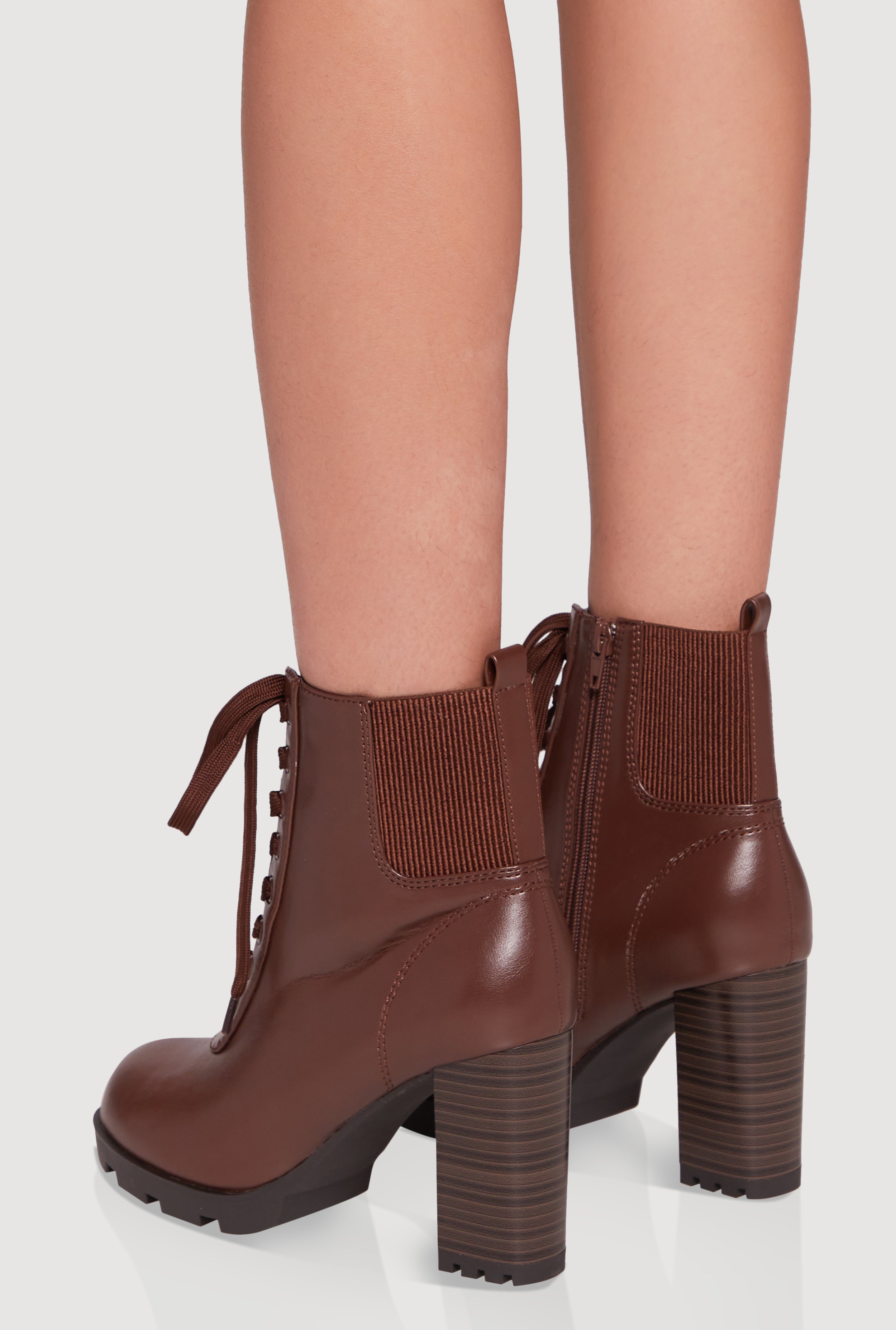 Side Zip Lace Up Block Heel Combat Boots