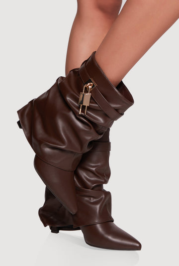 Metallic Lock Charm Stiletto Pointy Toe Booties