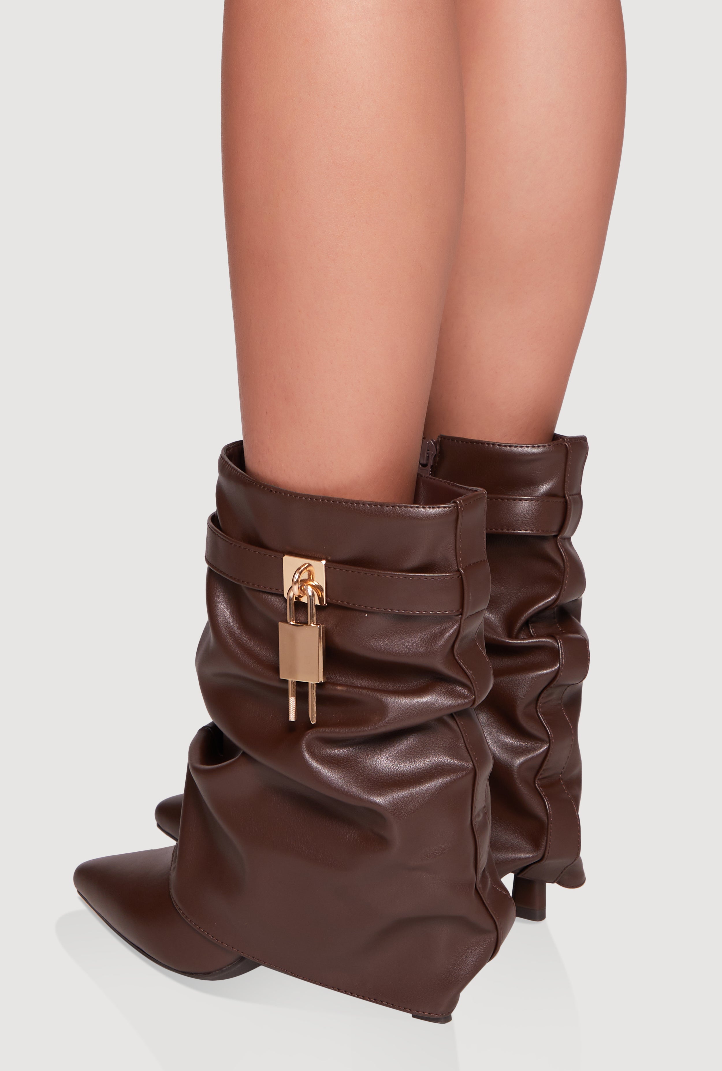 Metallic Lock Charm Stiletto Pointy Toe Booties