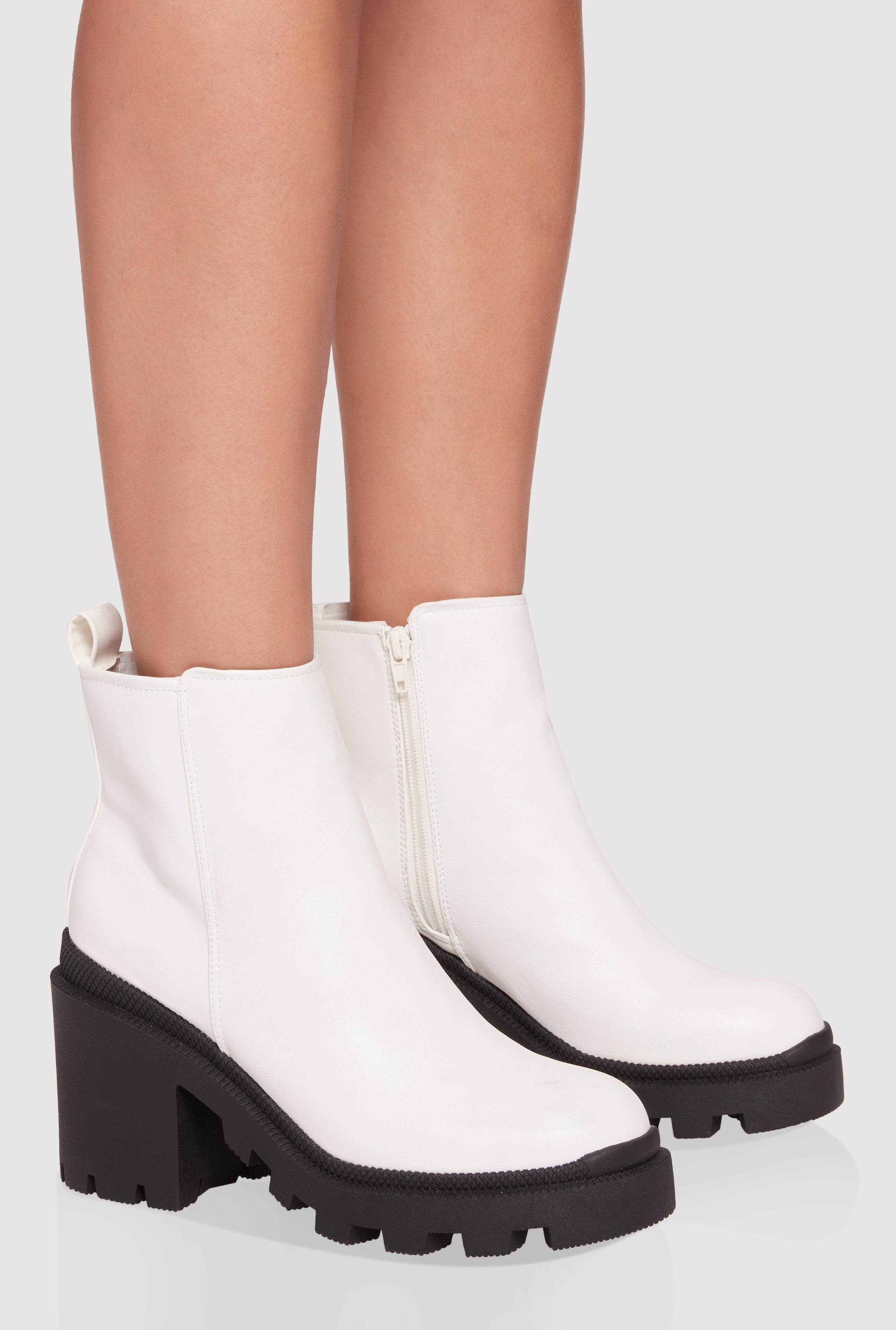 Side Zip Round Toe Chunky Heel Booties