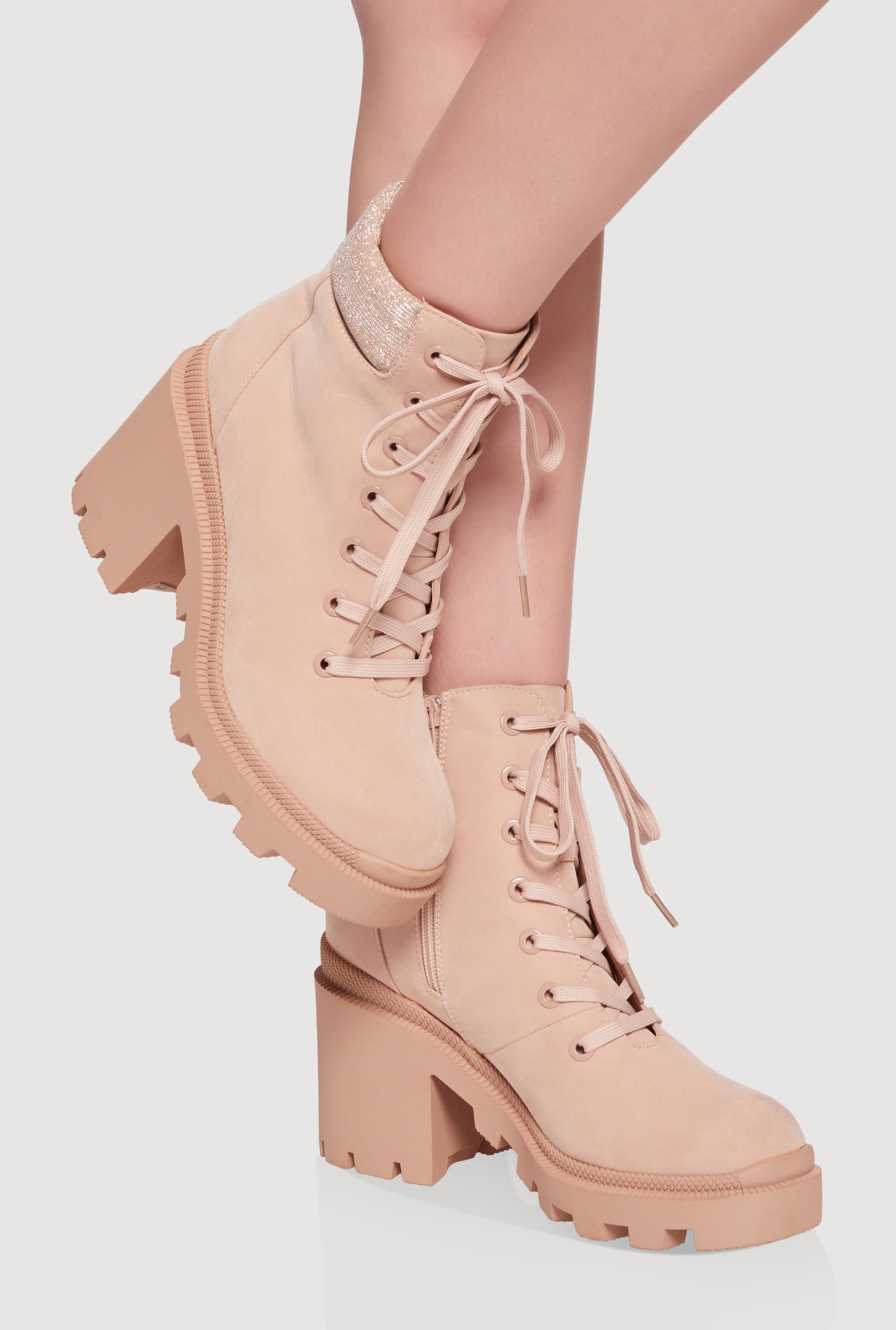 Chunky Platform Combat Boots with Lurex Cuff