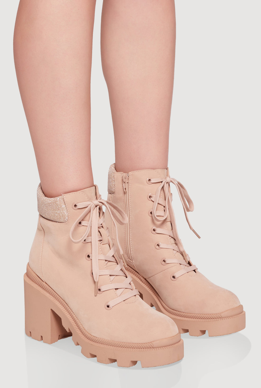 Chunky Platform Combat Boots with Lurex Cuff