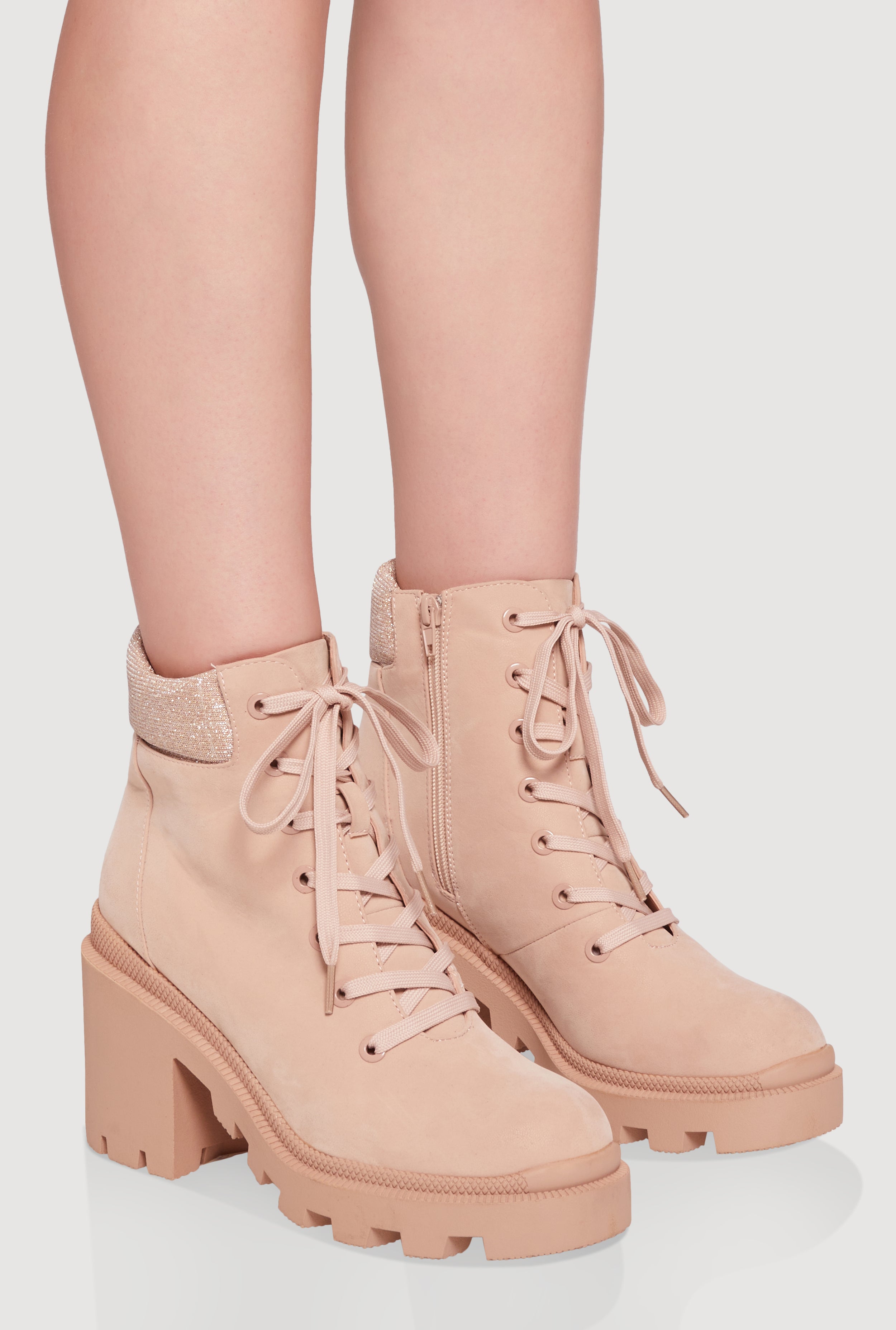 Chunky Platform Combat Boots with Lurex Cuff
