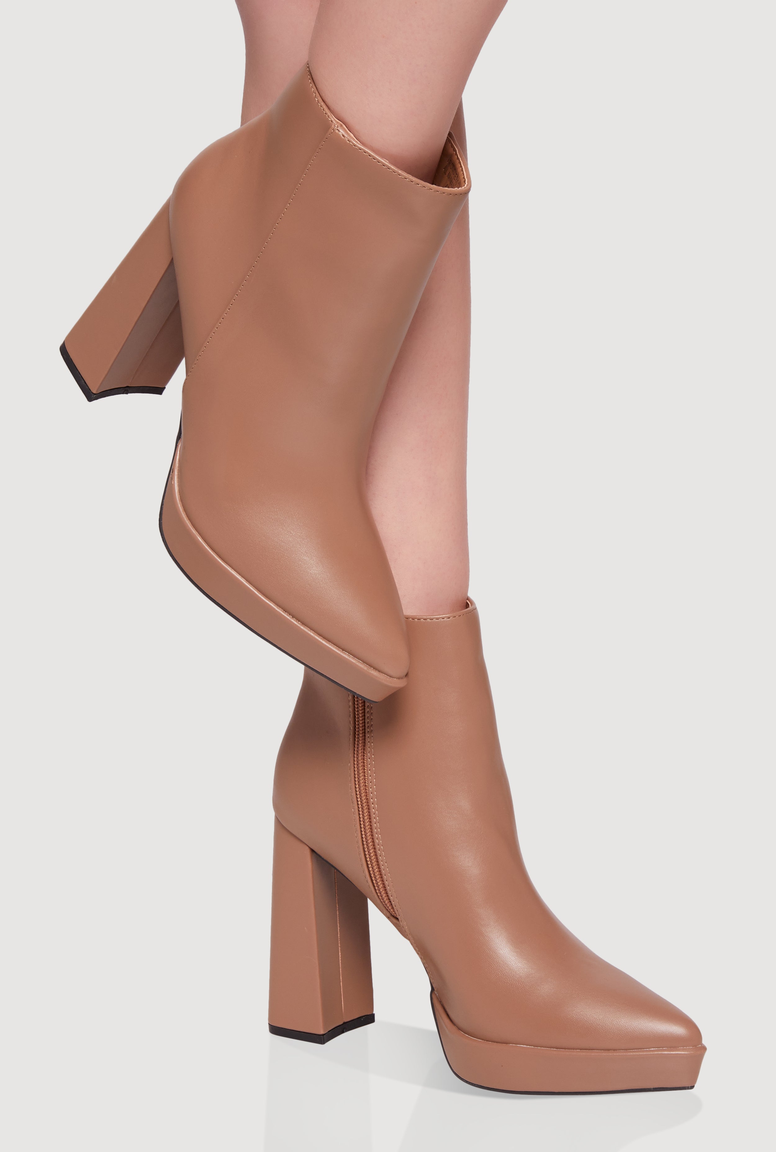 Side Zip Pointy Toe Block Heel Booties