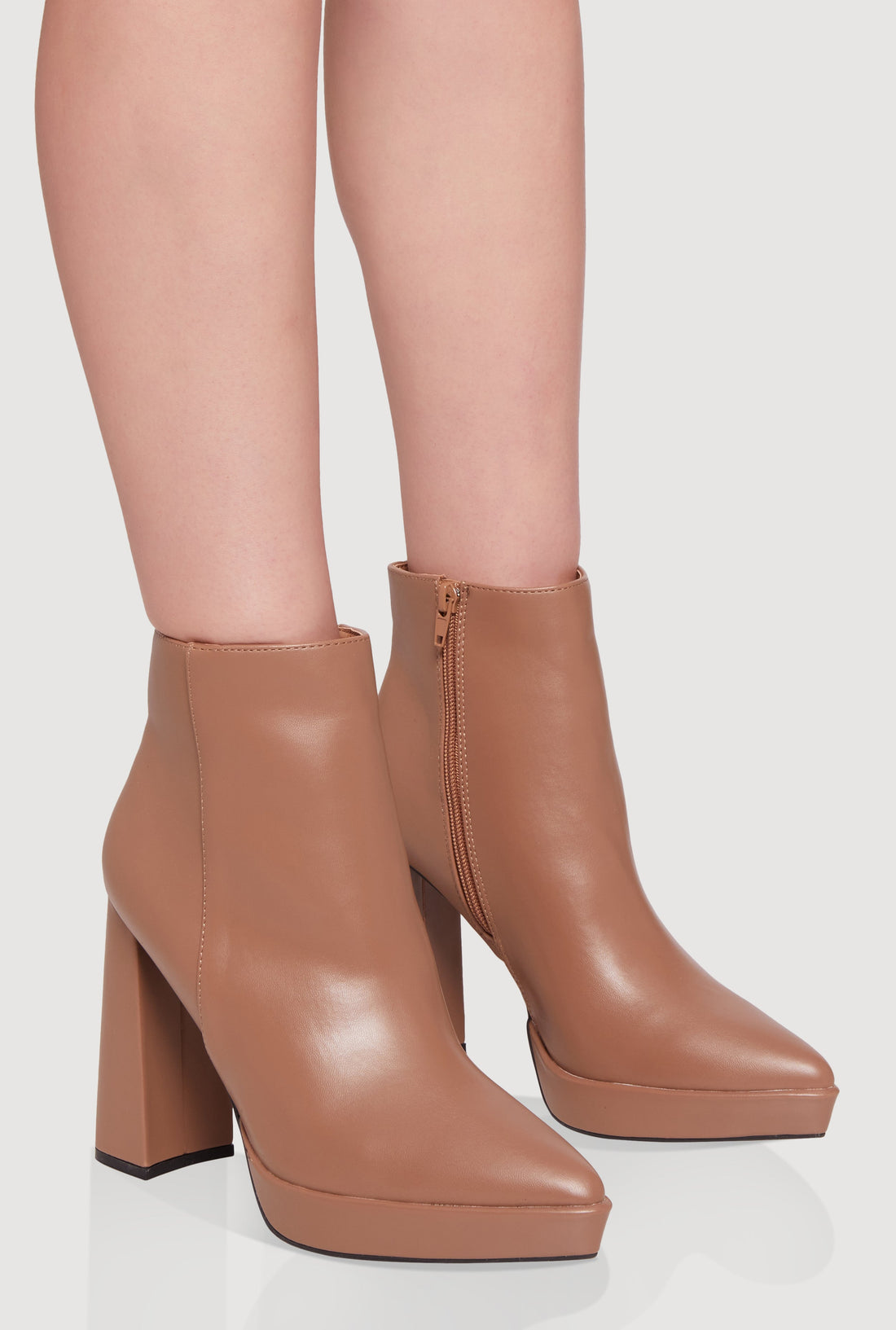 Side Zip Pointy Toe Block Heel Booties