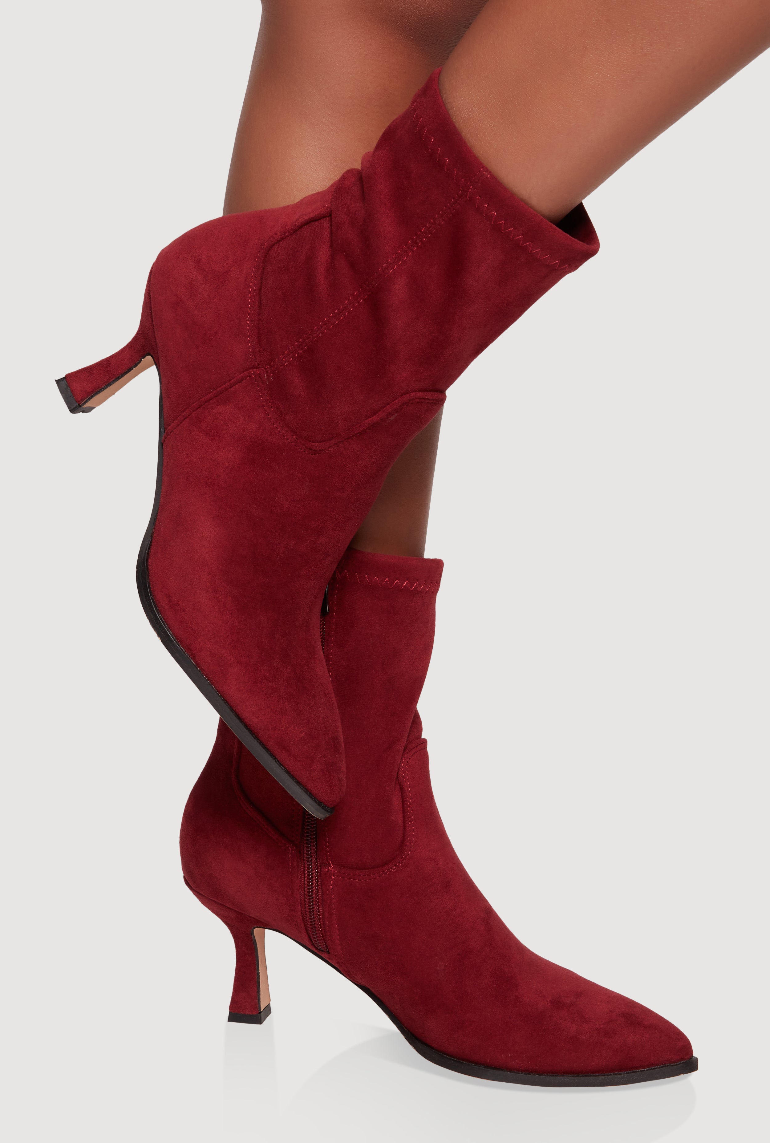 Pointed Toe Side Zip Spool Heel Ankle Booties