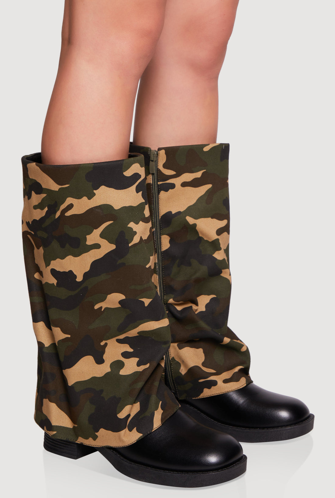 Mid Calf Block Heel Fold Over Boots