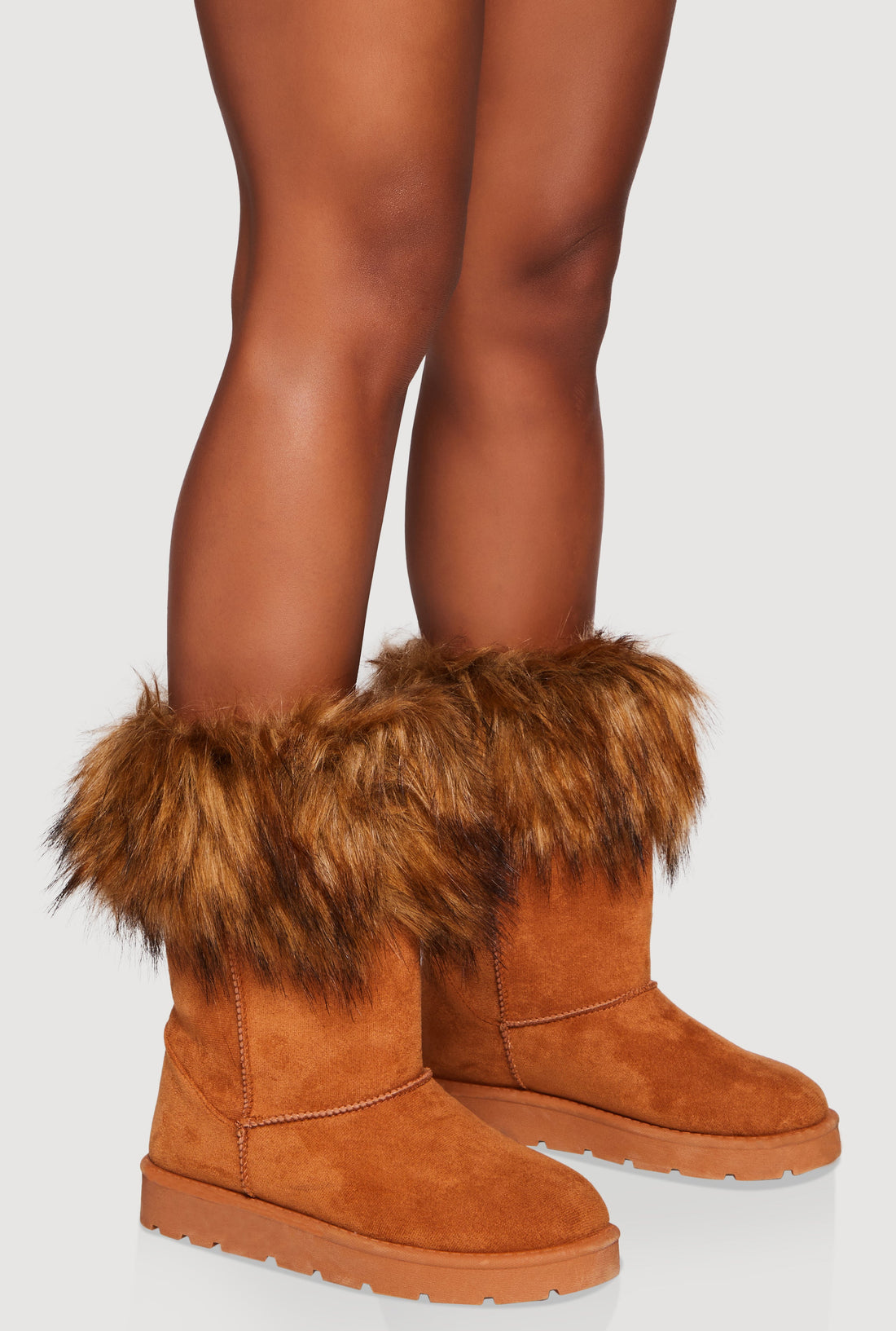 Faux Fur Cuff Round Toe Boots