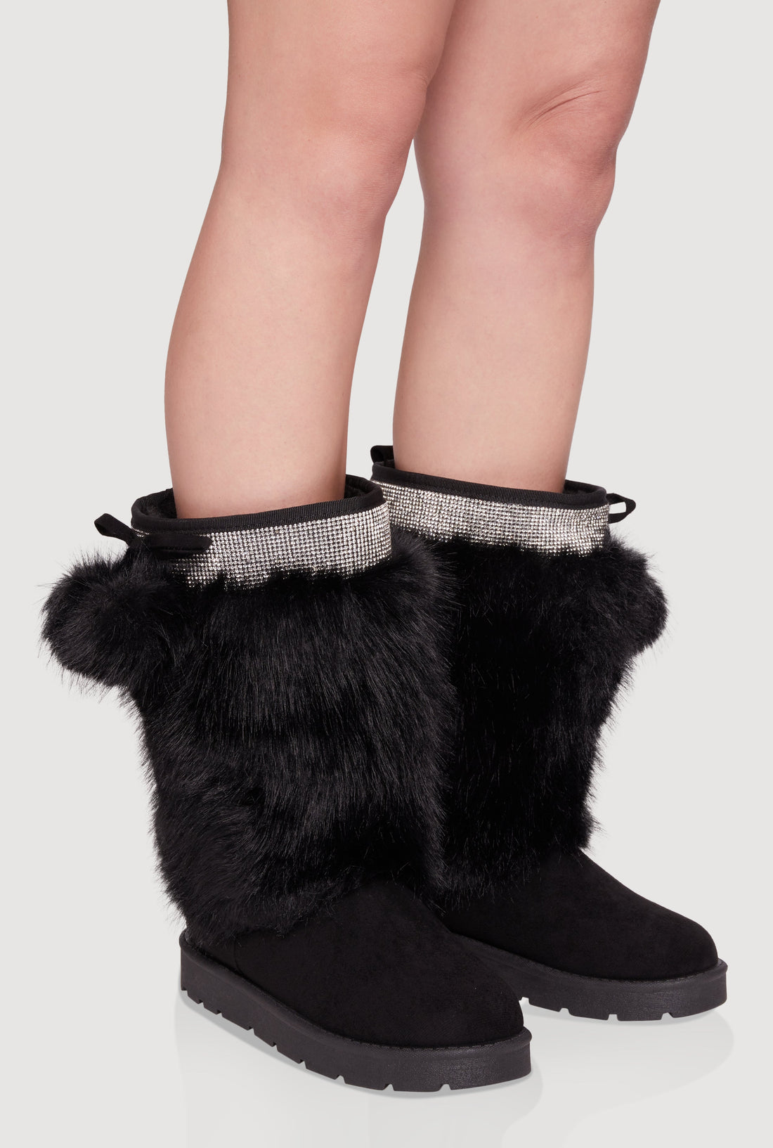 Trendy Faux Fur Lined Faux Suede Pom Pom Detail Booties
