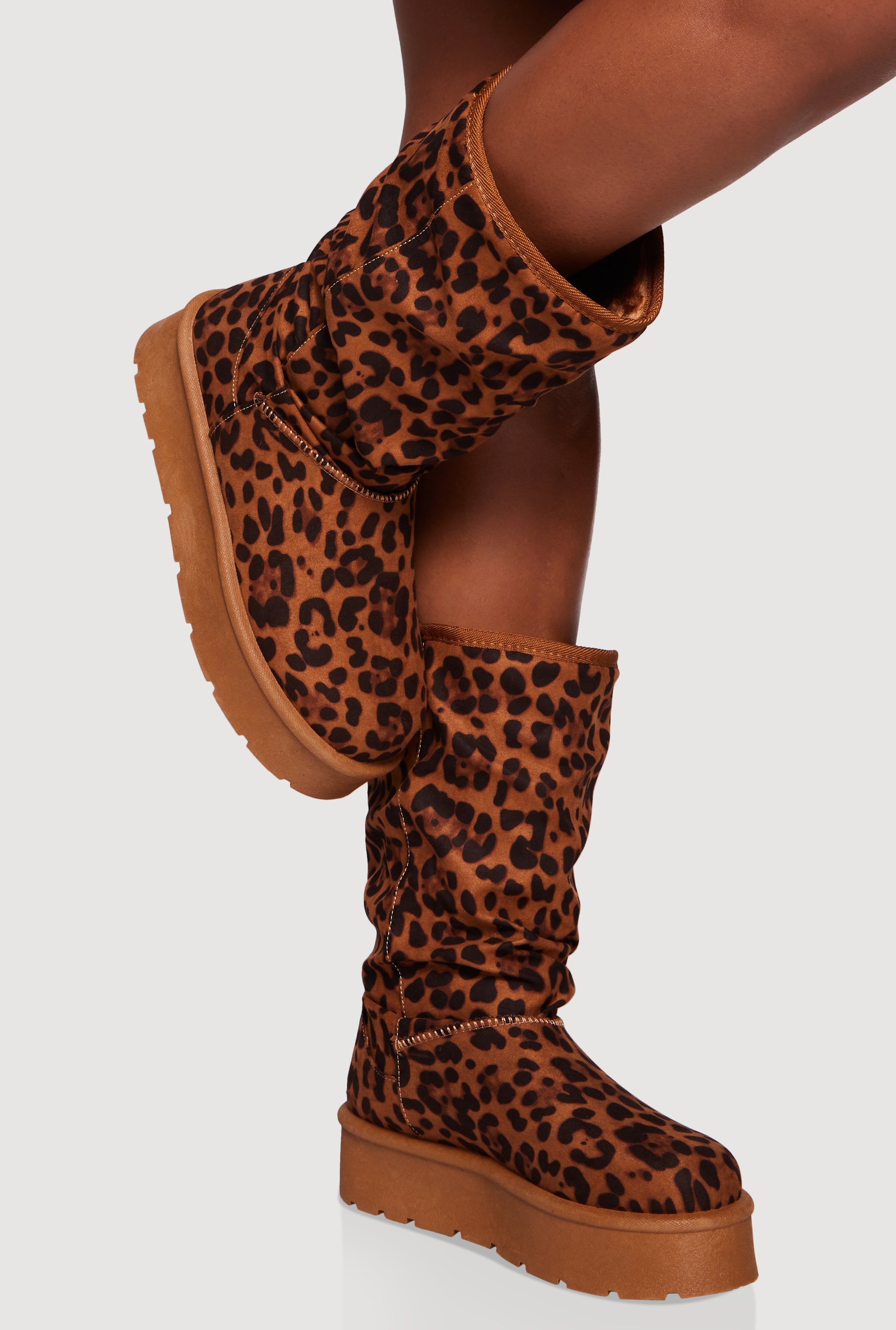 Faux Suede Round Toe Platform Slouch Boots